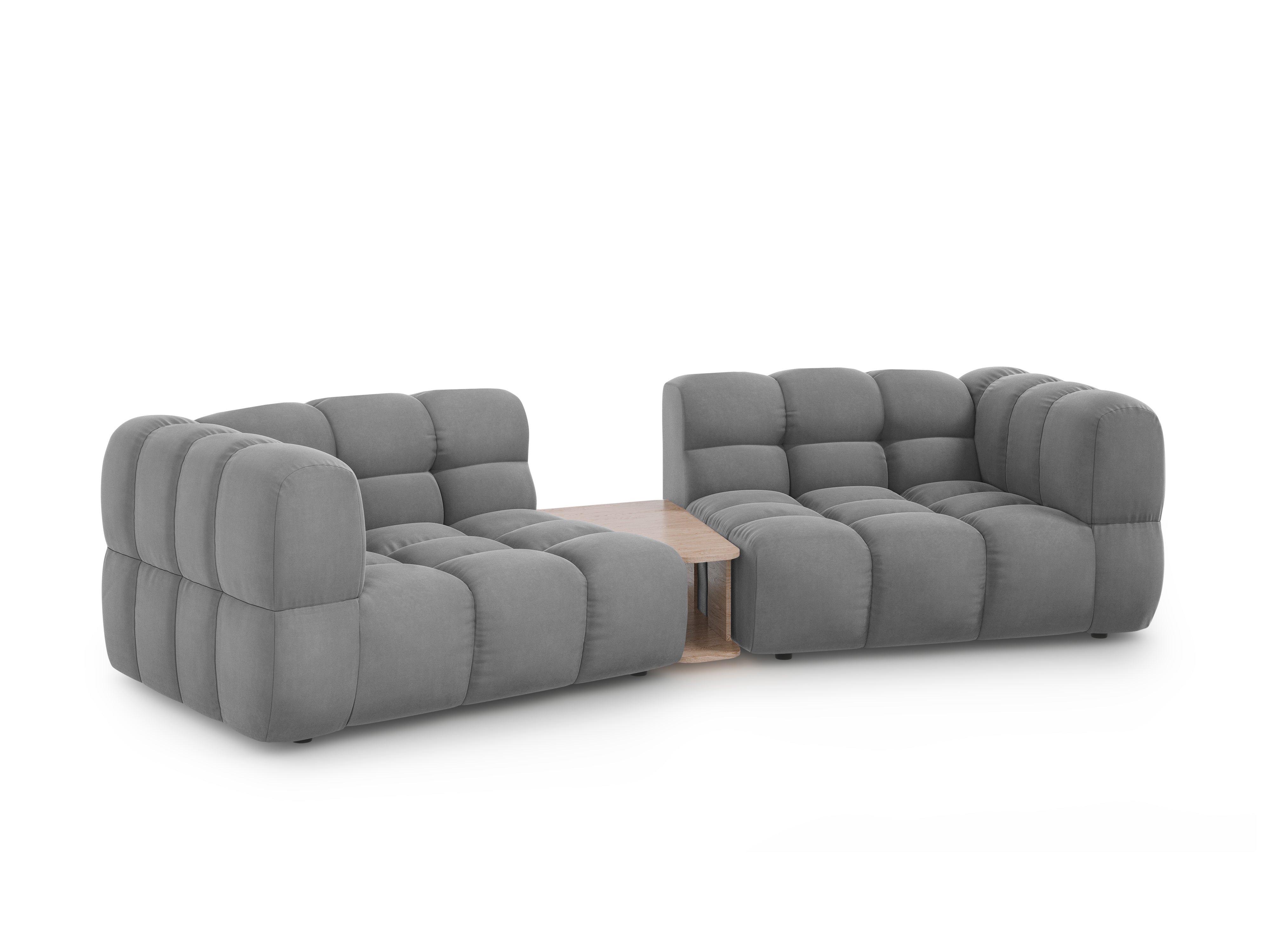 Sofa aksamitna 2-osobowa zaokrąglona ze stolikiem SKY jasnoszary Cosmopolitan Design Eye on Design