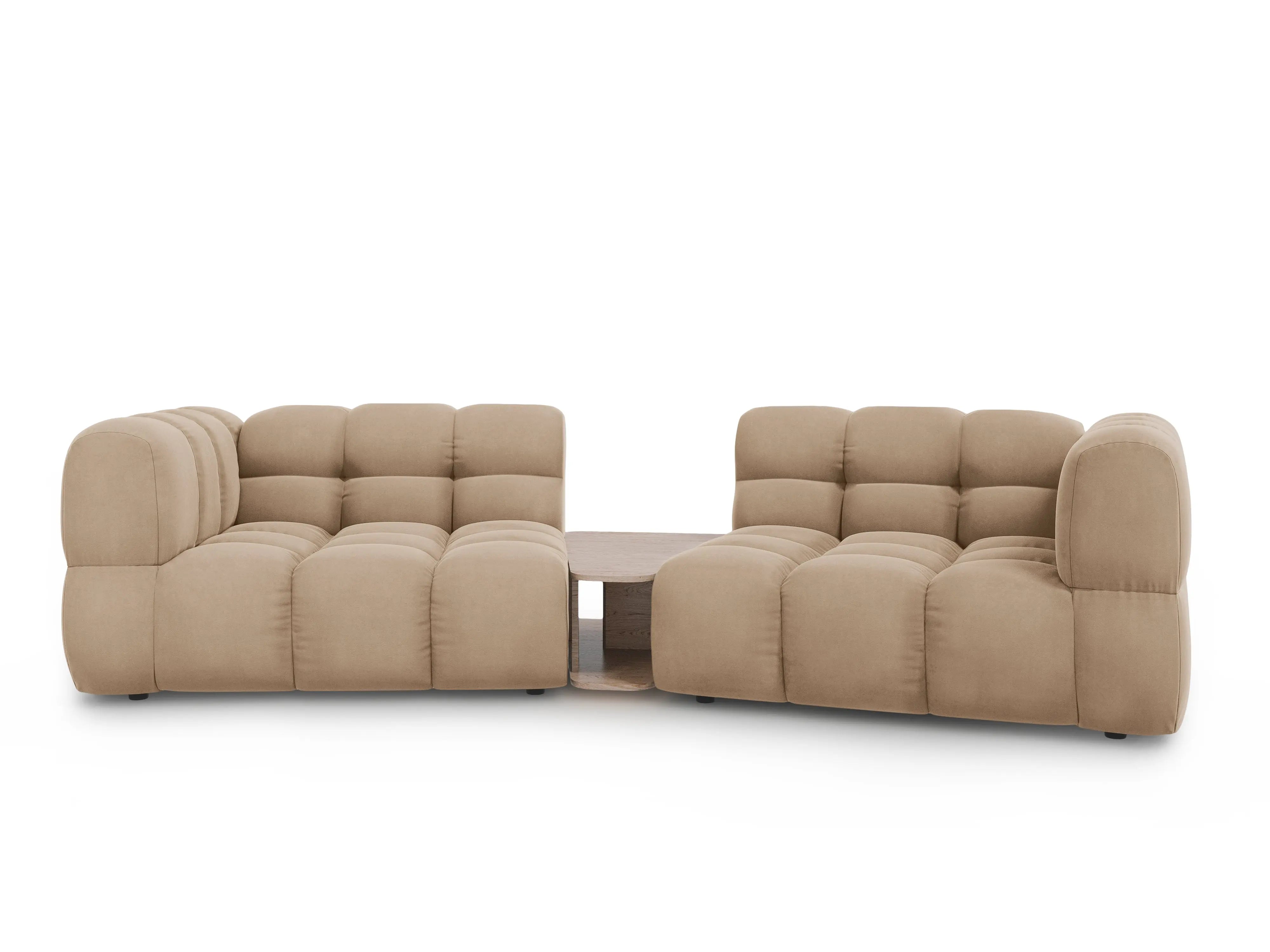 Sofa aksamitna 2-osobowa zaokrąglona ze stolikiem SKY piaskowy do salonu