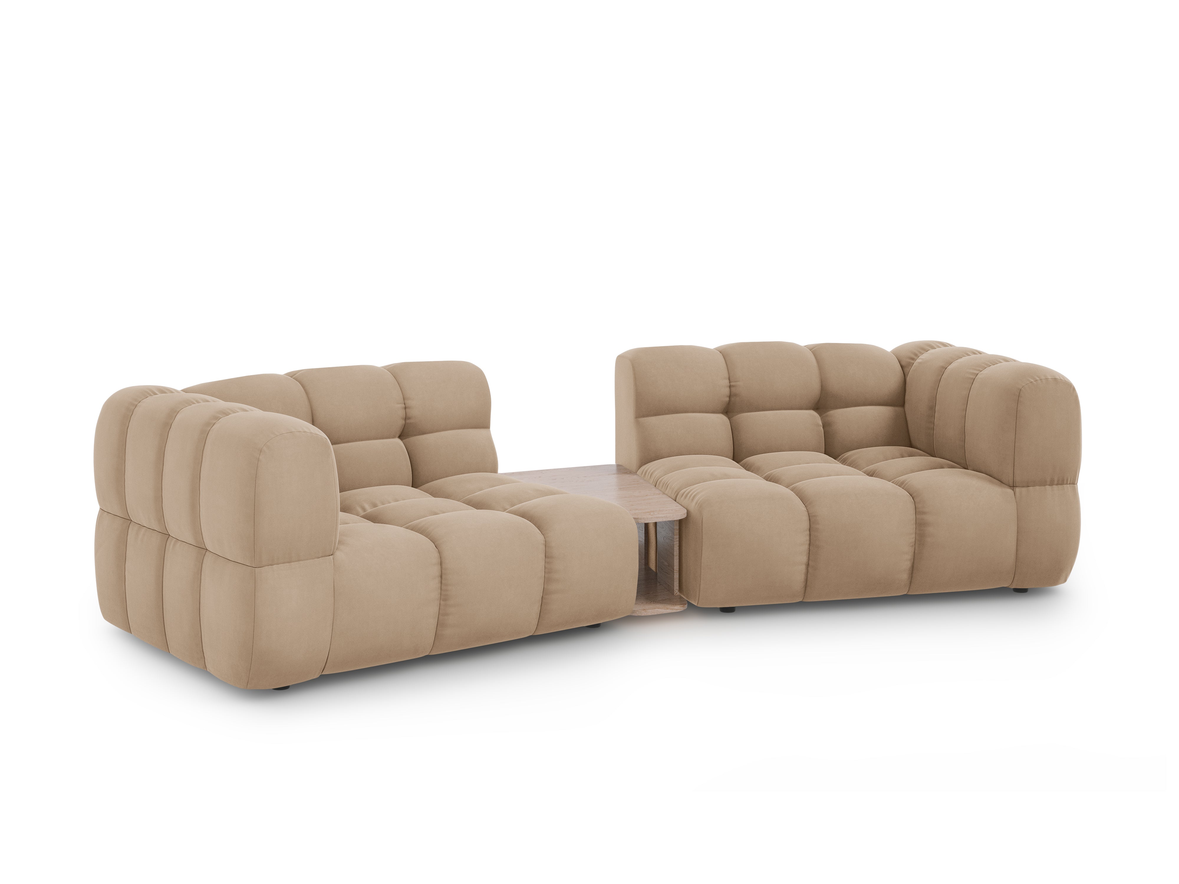 Sofa aksamitna 2-osobowa zaokrąglona ze stolikiem SKY piaskowy Cosmopolitan Design Eye on Design