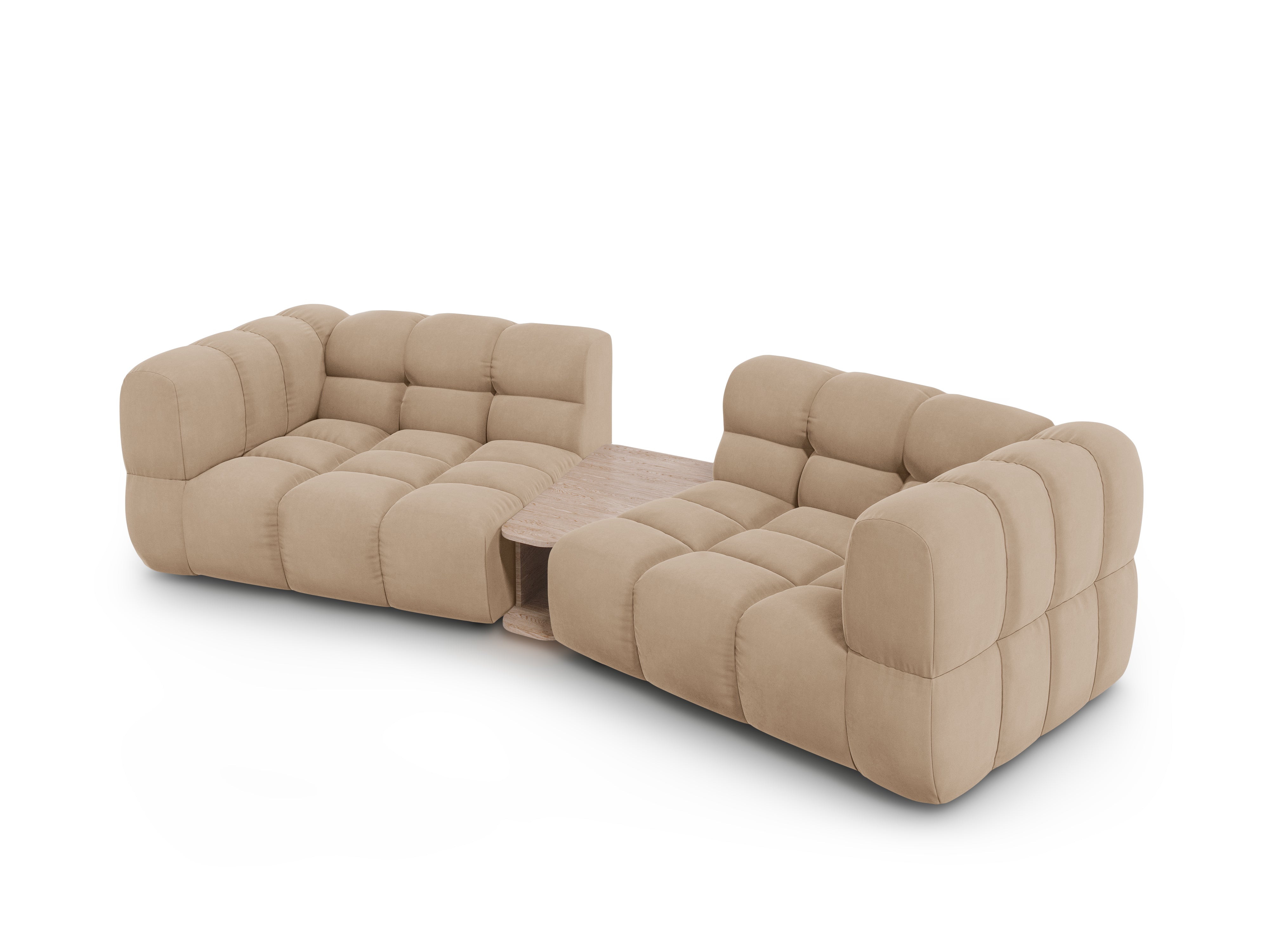 Sofa aksamitna 2-osobowa zaokrąglona ze stolikiem SKY piaskowy Cosmopolitan Design Eye on Design