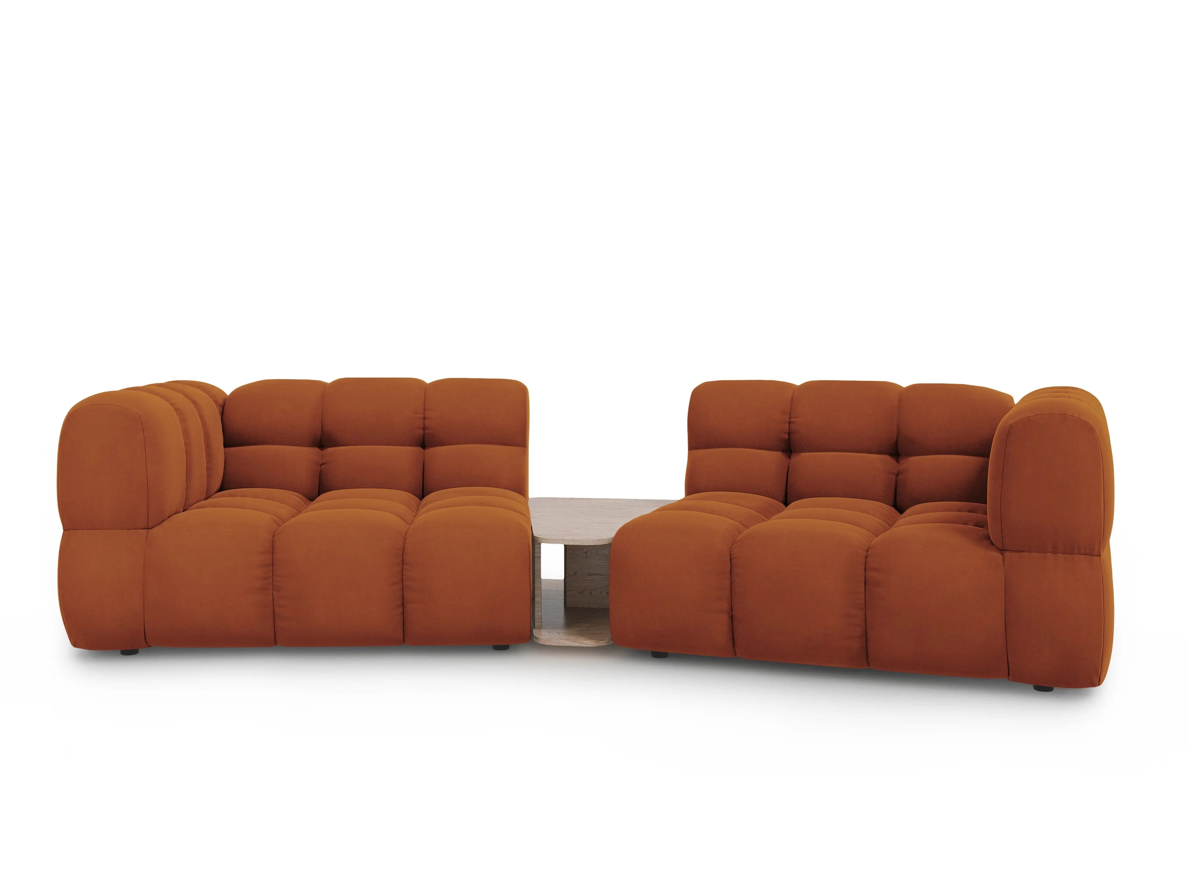 Sofa aksamitna 2-osobowa zaokrąglona ze stolikiem SKY terracotta do salonu