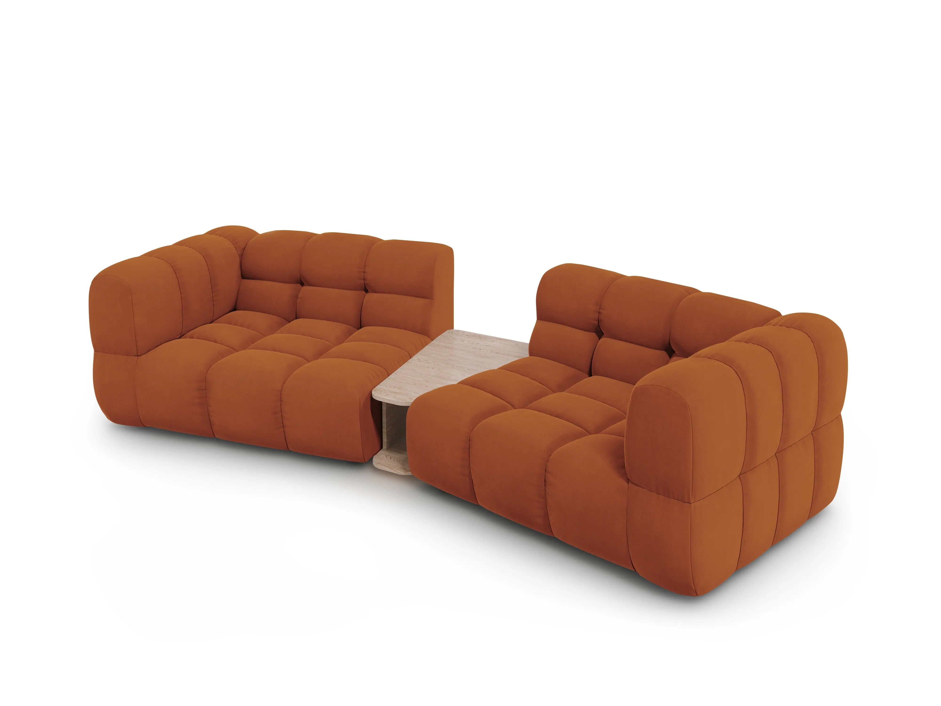 Kanapa aksamitna 2-osobowa zaokrąglona ze stolikiem SKY terracotta – Cosmopolitan Design
