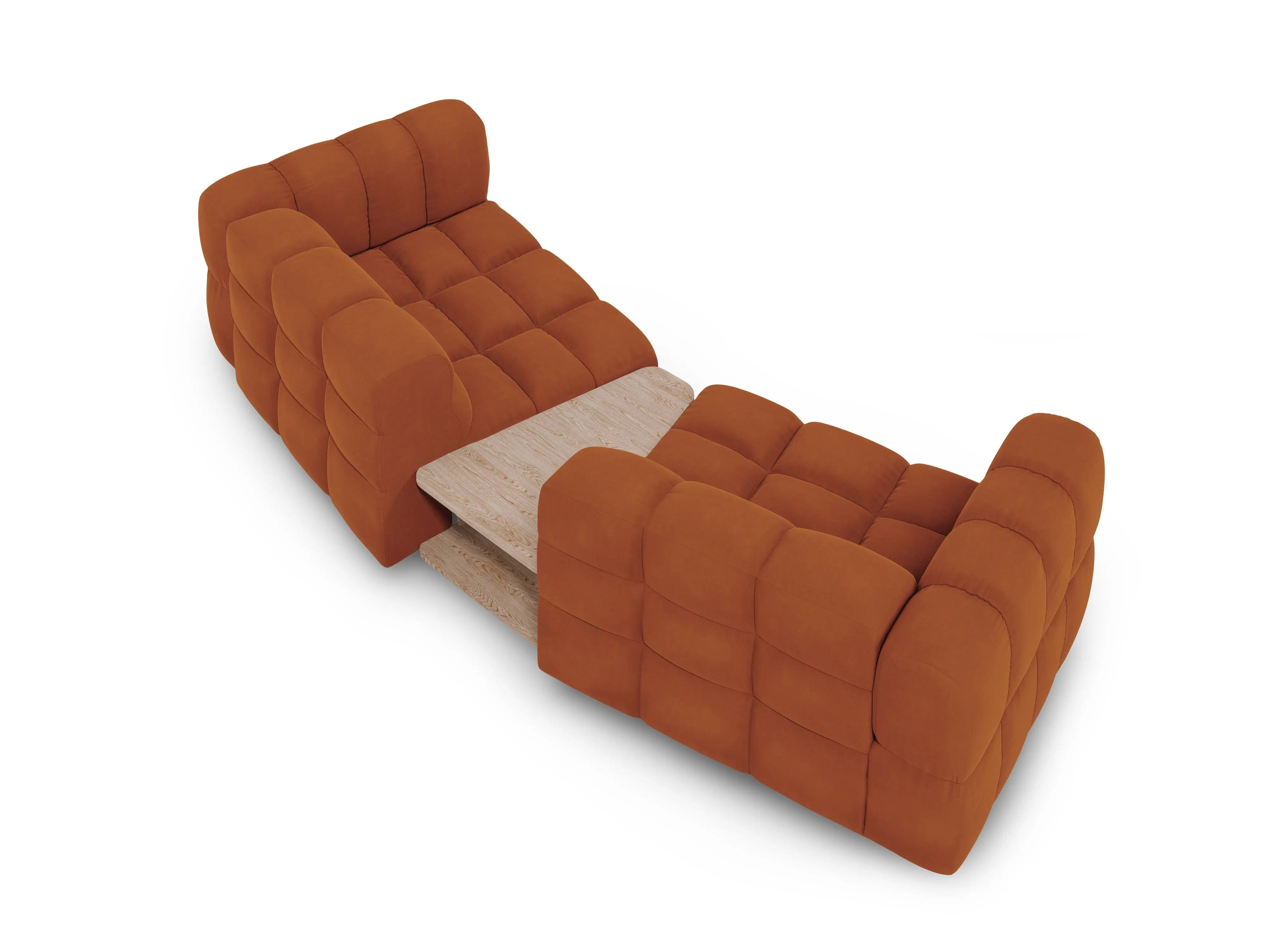 Sofa aksamitna 2-osobowa zaokrąglona ze stolikiem SKY terracotta – welur