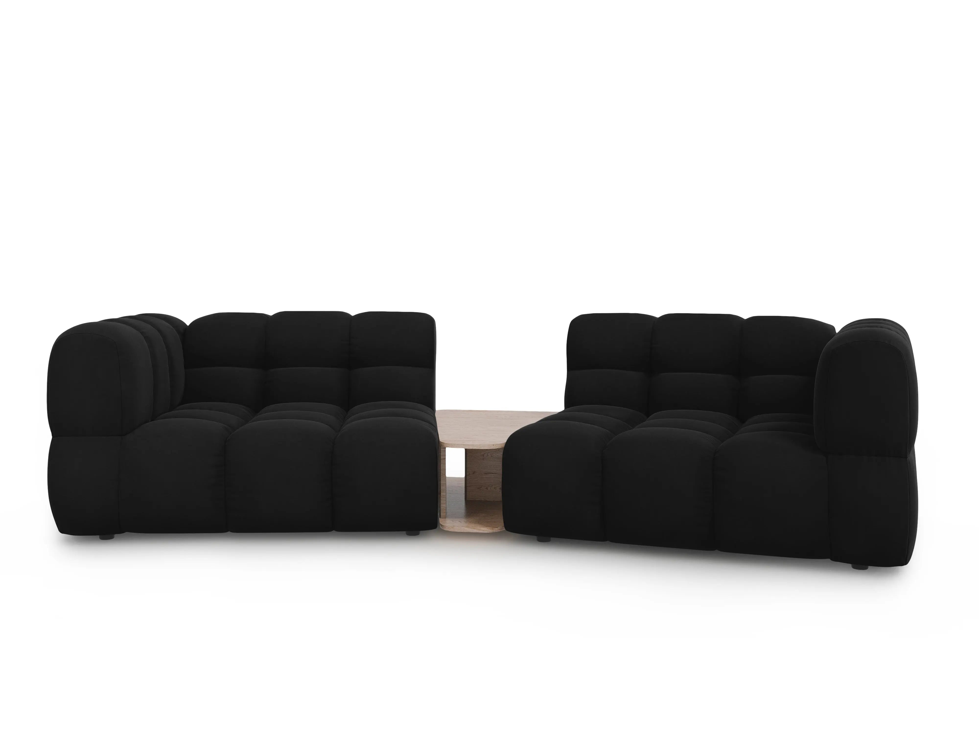Sofa aksamitna 2-osobowa zaokrąglona ze stolikiem SKY czarny do salonu