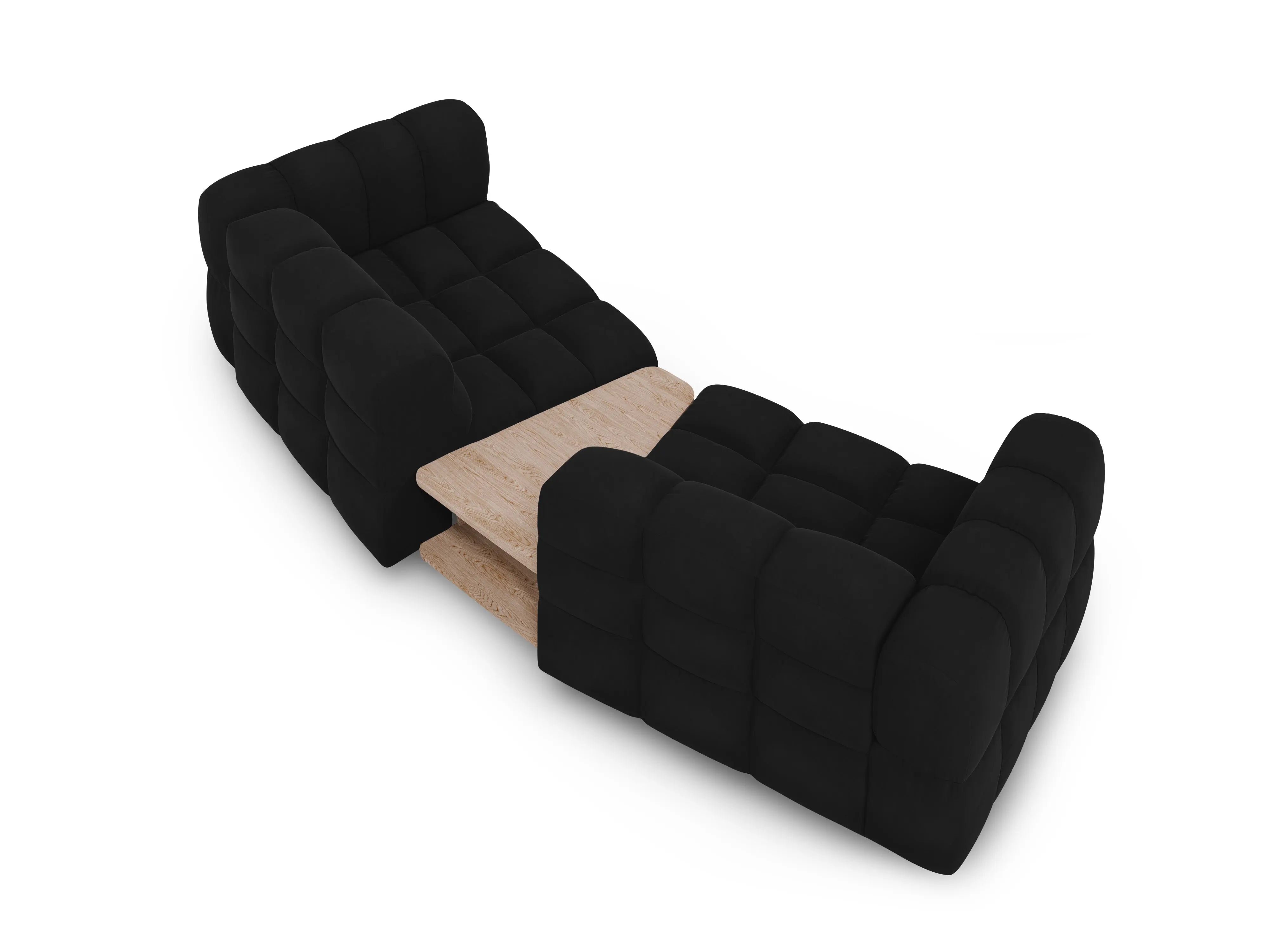 Sofa aksamitna 2-osobowa zaokrąglona ze stolikiem SKY czarny – welur