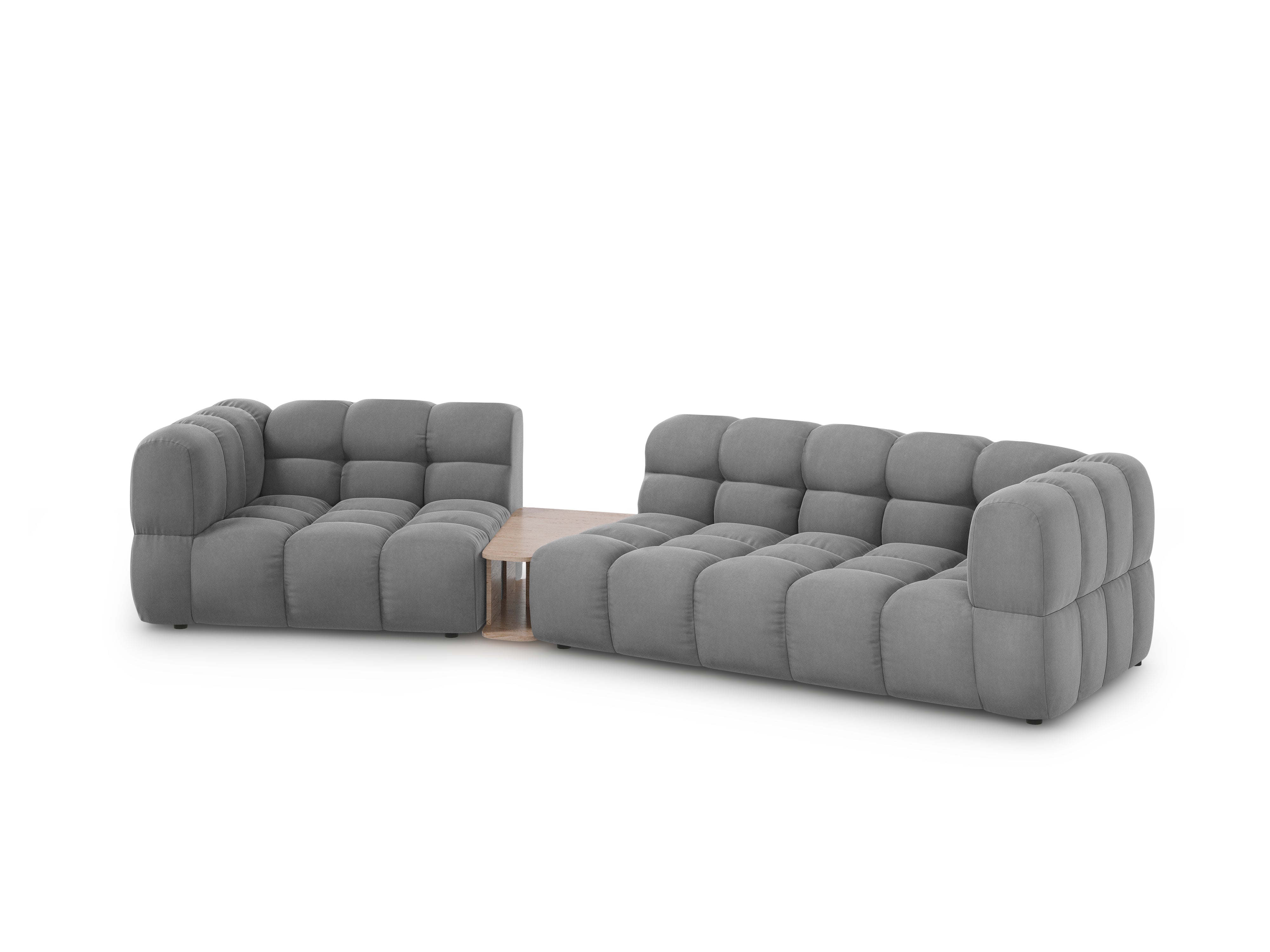 Sofa aksamitna lewostronna 3-osobowa zaokrąglona ze stolikiem SKY jasnoszary Cosmopolitan Design Eye on Design