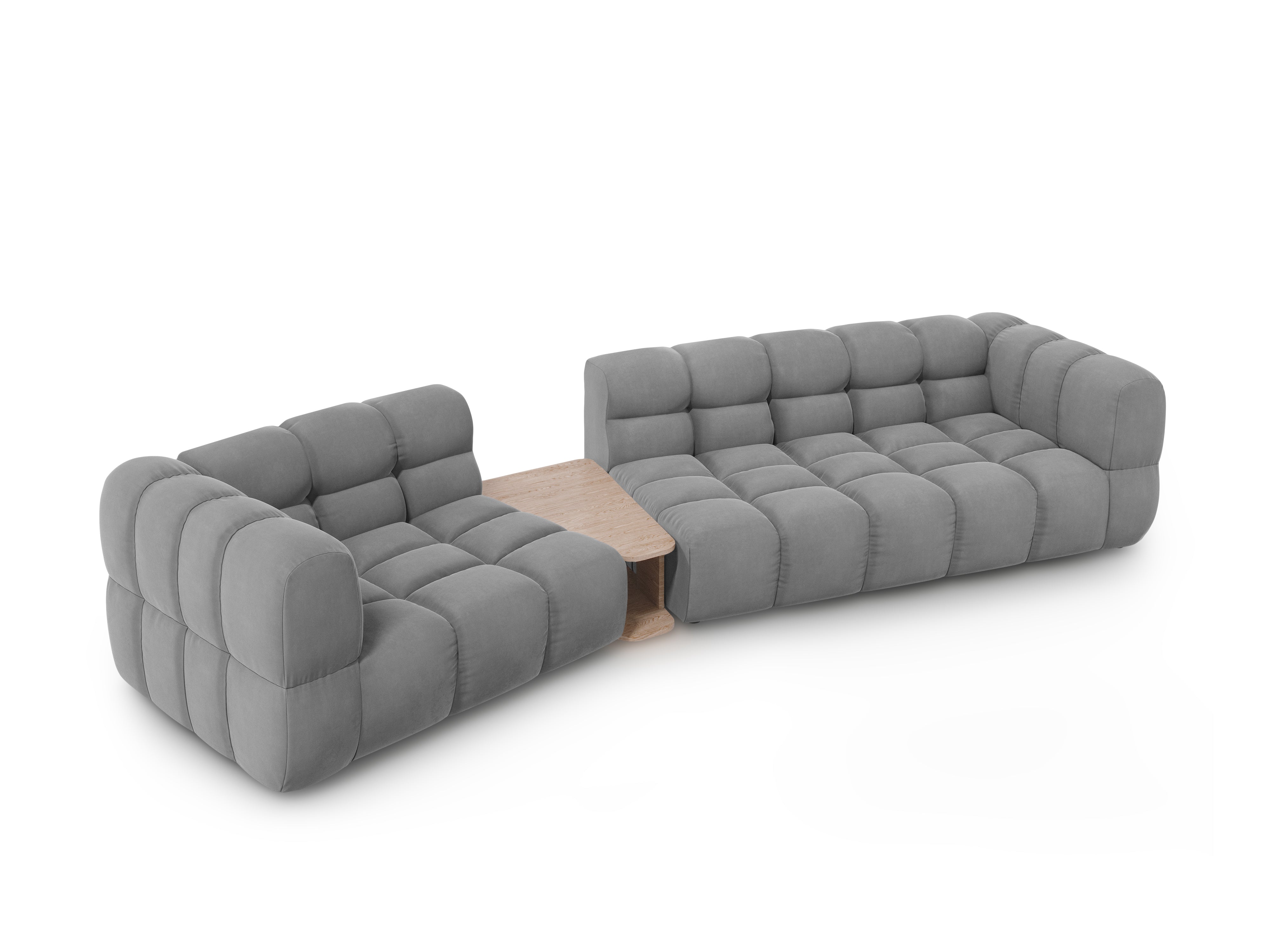 Sofa aksamitna lewostronna 3-osobowa zaokrąglona ze stolikiem SKY jasnoszary Cosmopolitan Design Eye on Design