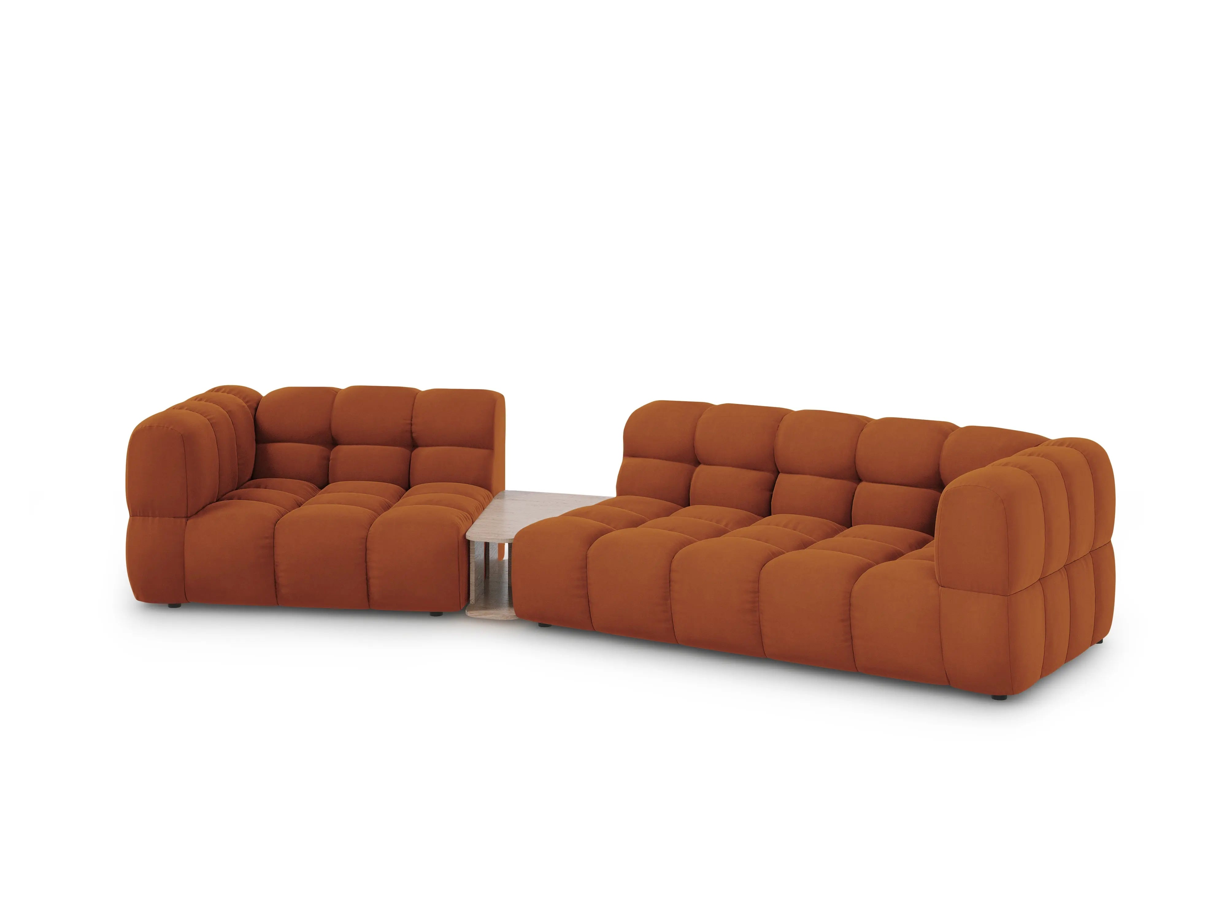 Sofa aksamitna lewostronna 3-osobowa zaokrąglona ze stolikiem SKY terracotta do salonu