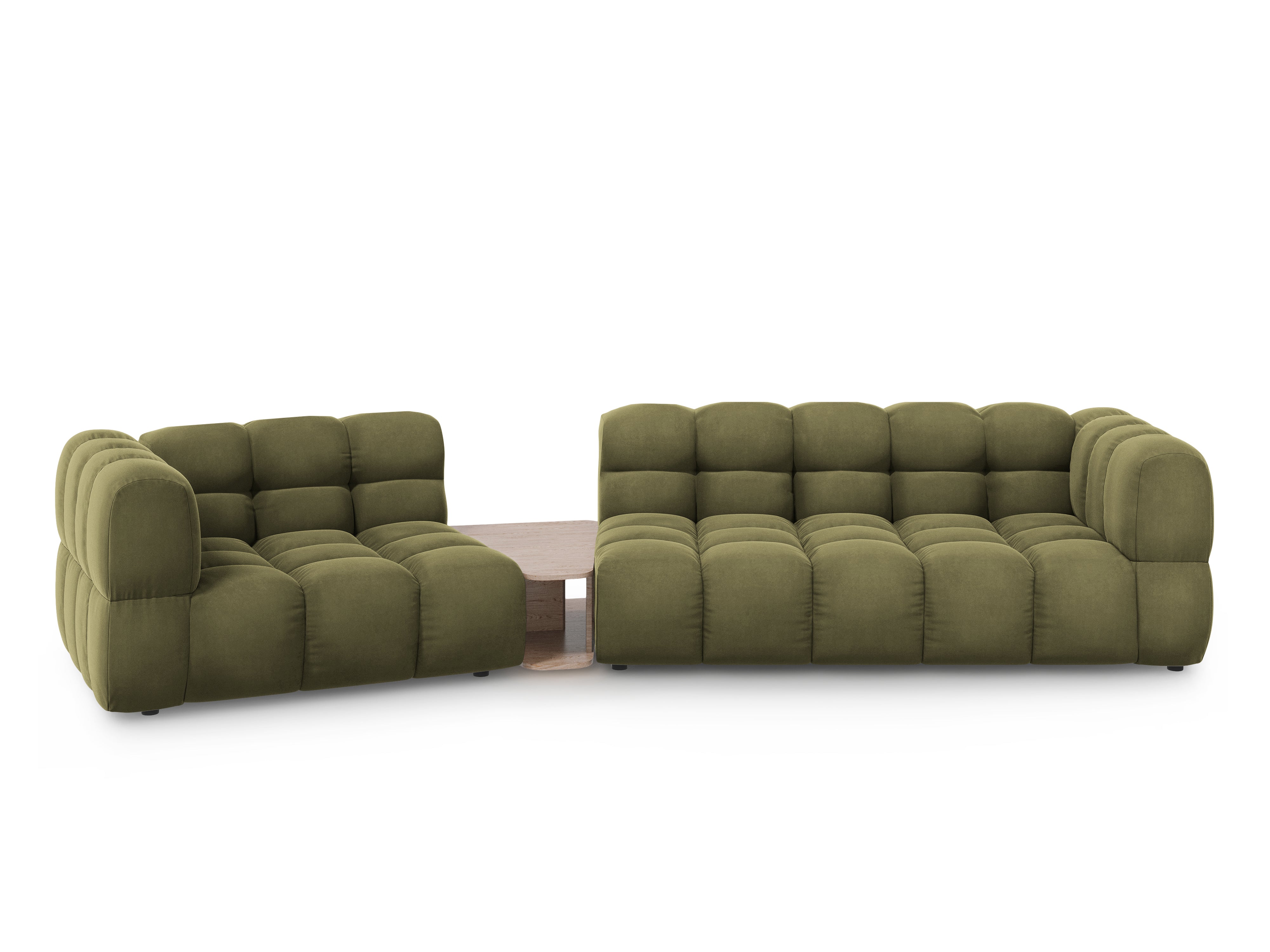 Sofa aksamitna lewostronna 3-osobowa zaokrąglona ze stolikiem SKY jasnozielony Cosmopolitan Design Eye on Design