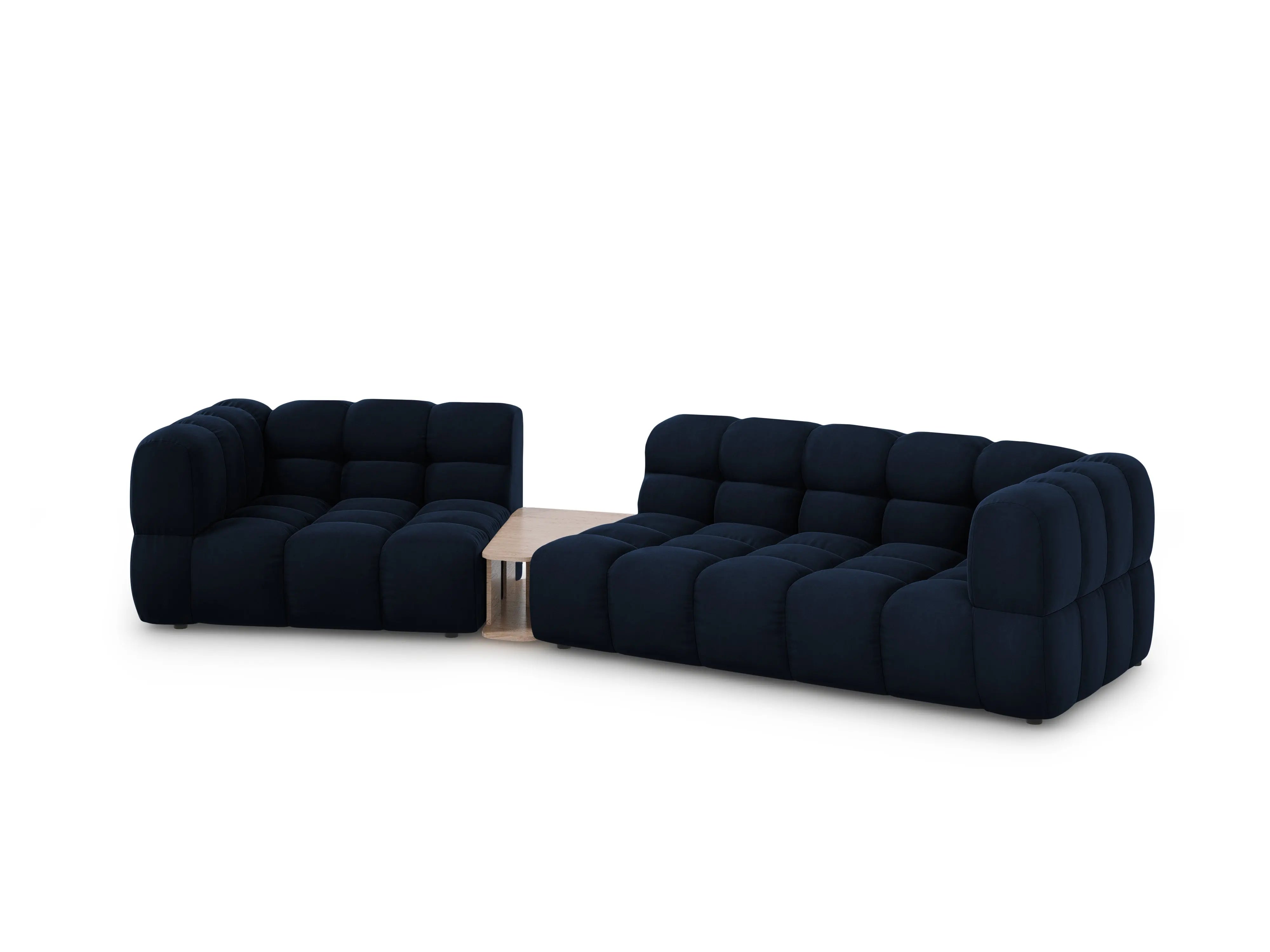 Sofa aksamitna lewostronna 3-osobowa zaokrąglona ze stolikiem SKY granat królewski do salonu