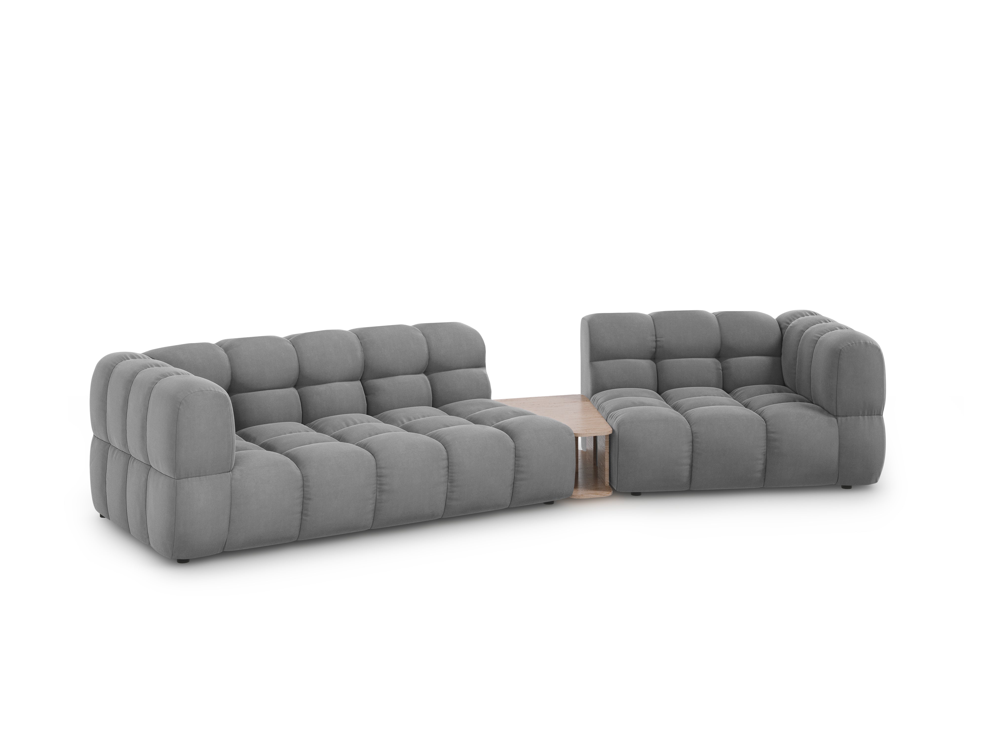 Sofa aksamitna prawostronna 3-osobowa zaokrąglona ze stolikiem SKY jasnoszary Cosmopolitan Design Eye on Design