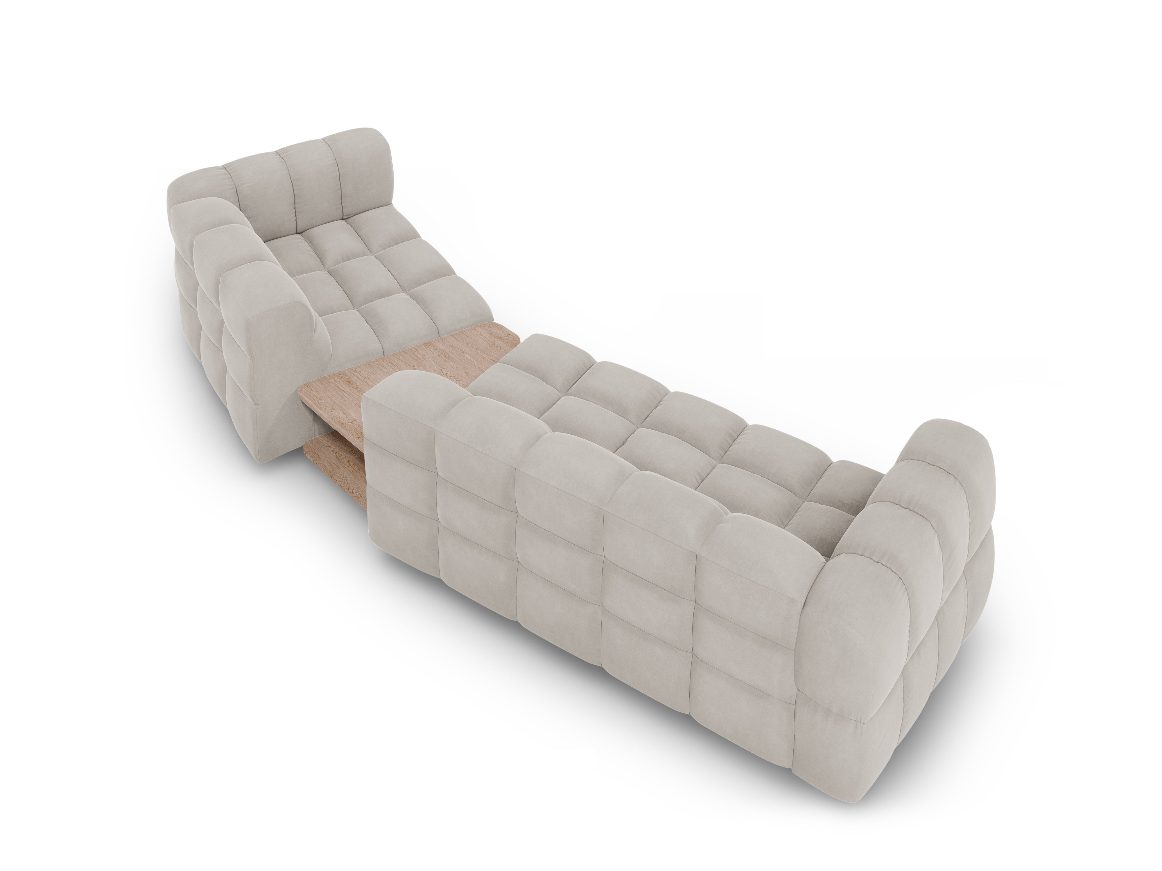 Sofa aksamitna prawostronna 3-osobowa zaokrąglona ze stolikiem SKY kość słoniowa Cosmopolitan Design Eye on Design