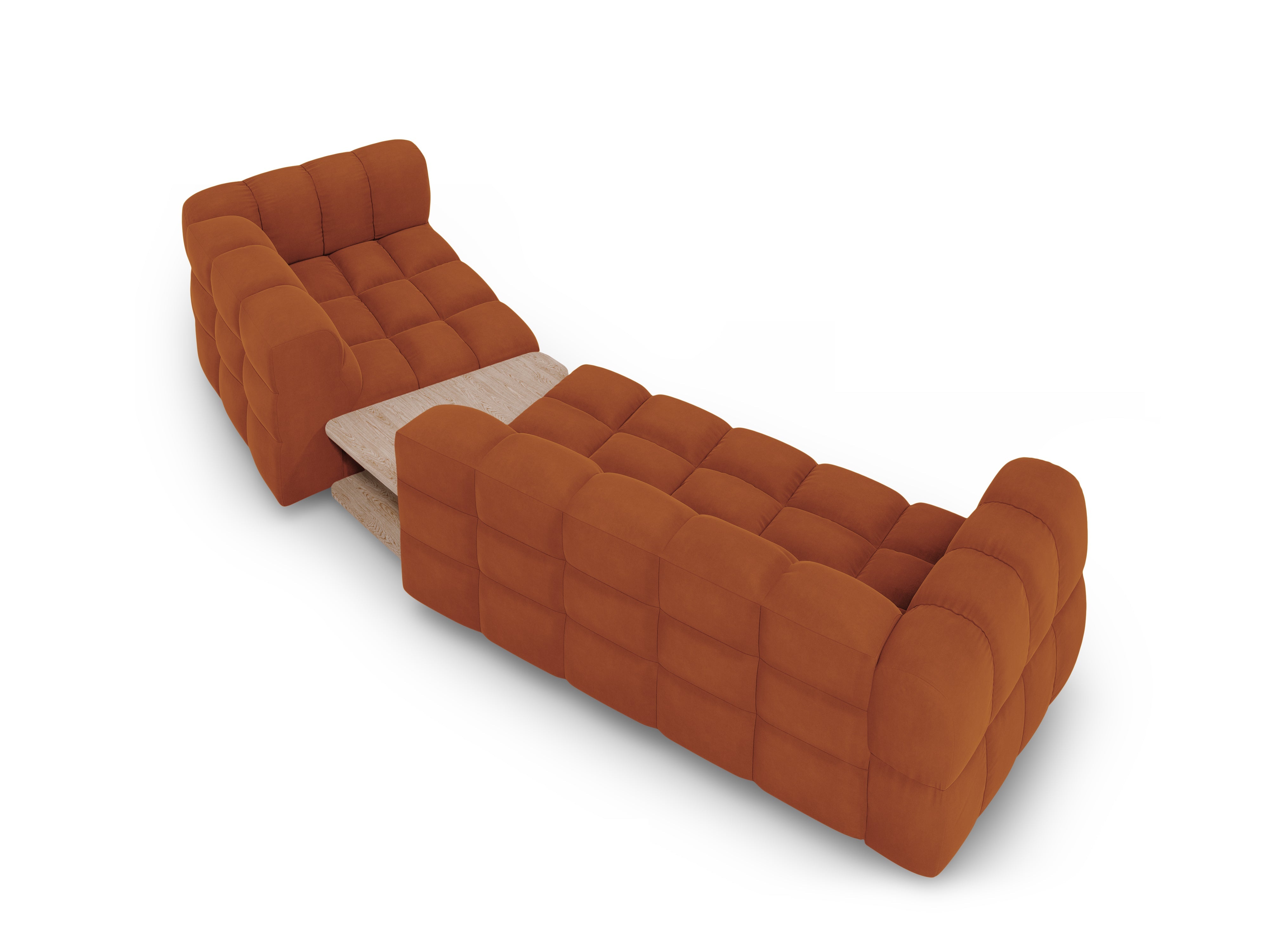 Sofa aksamitna prawostronna 3-osobowa zaokrąglona ze stolikiem SKY terracotta Cosmopolitan Design Eye on Design