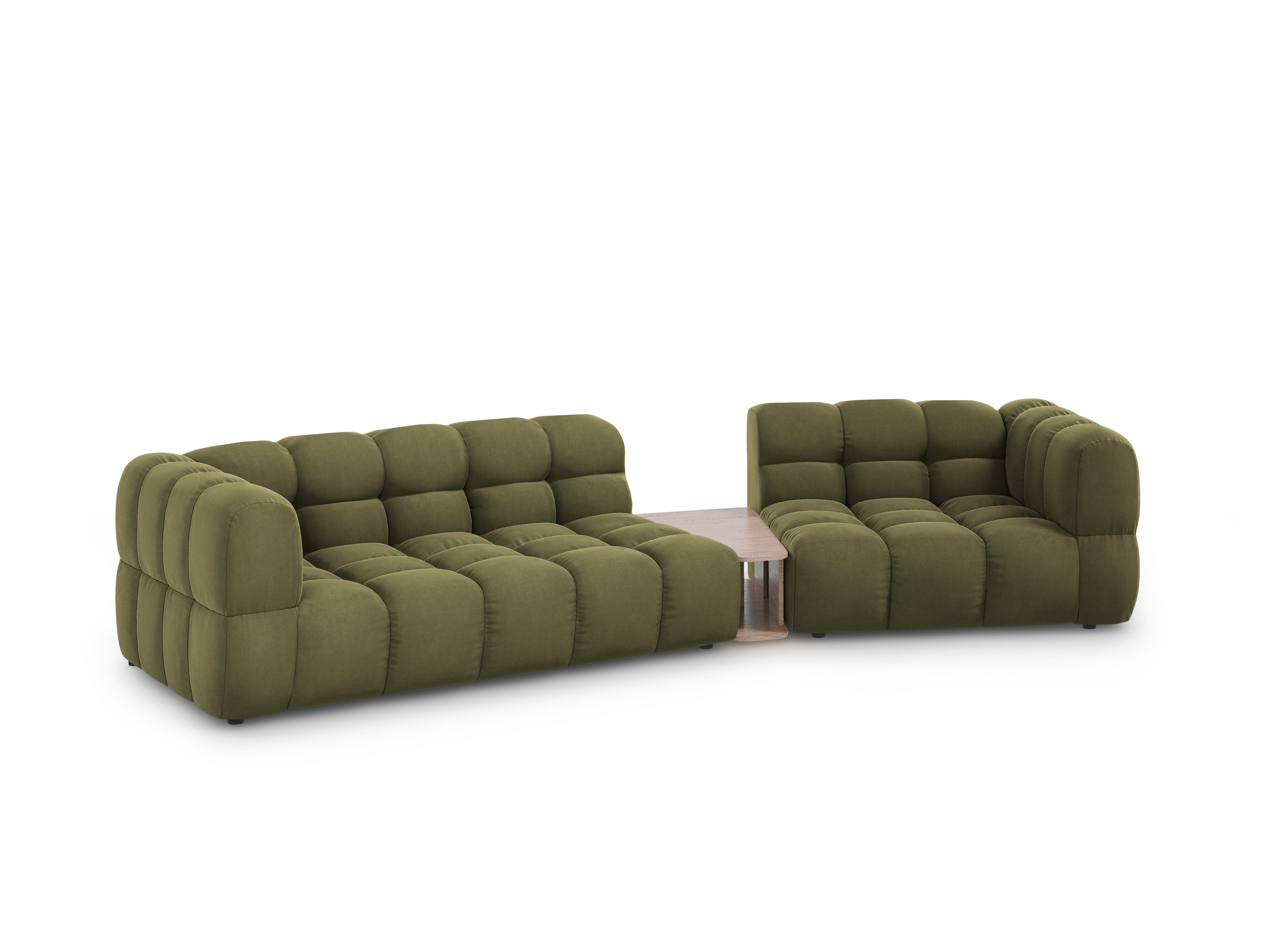 Sofa aksamitna prawostronna 3-osobowa zaokrąglona ze stolikiem SKY jasnozielony Cosmopolitan Design Eye on Design