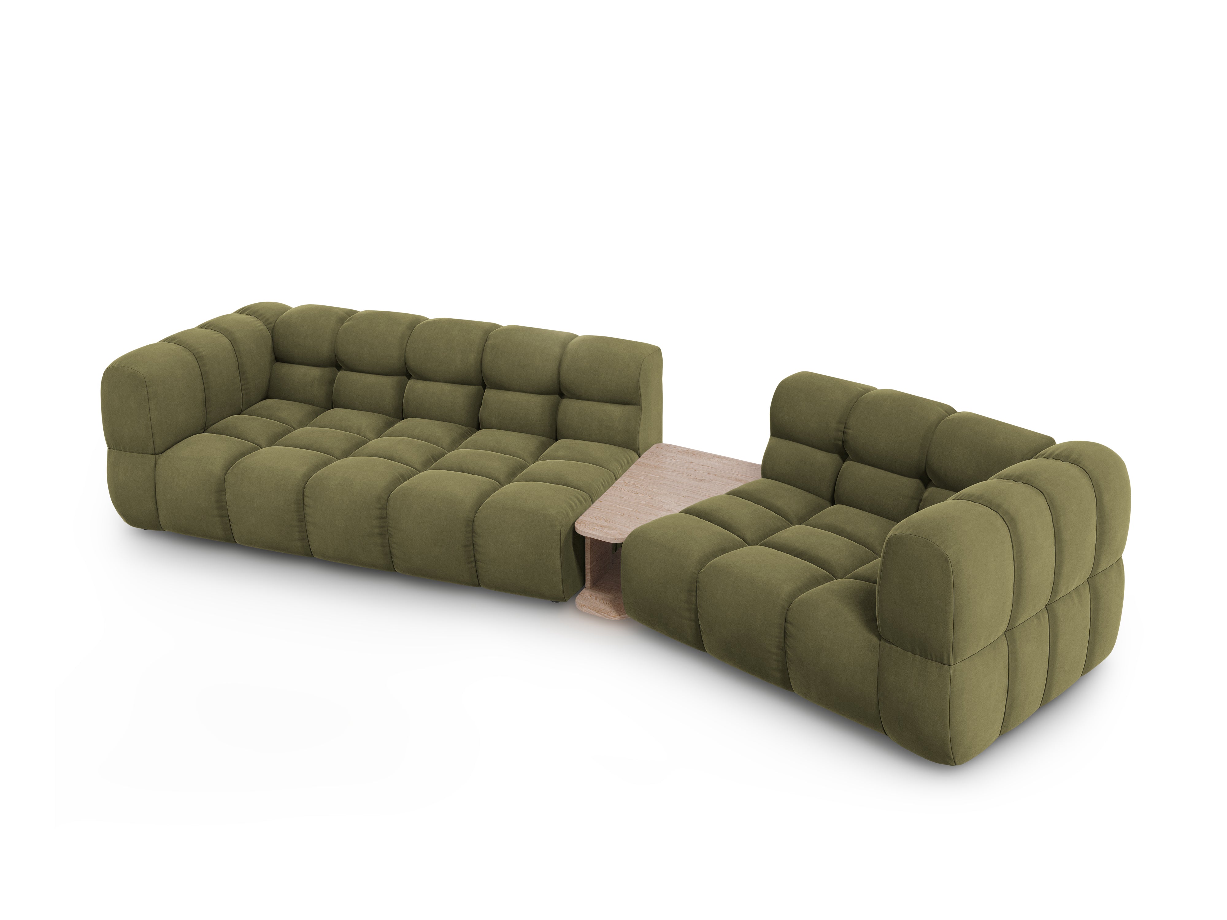 Sofa aksamitna prawostronna 3-osobowa zaokrąglona ze stolikiem SKY jasnozielony Cosmopolitan Design Eye on Design