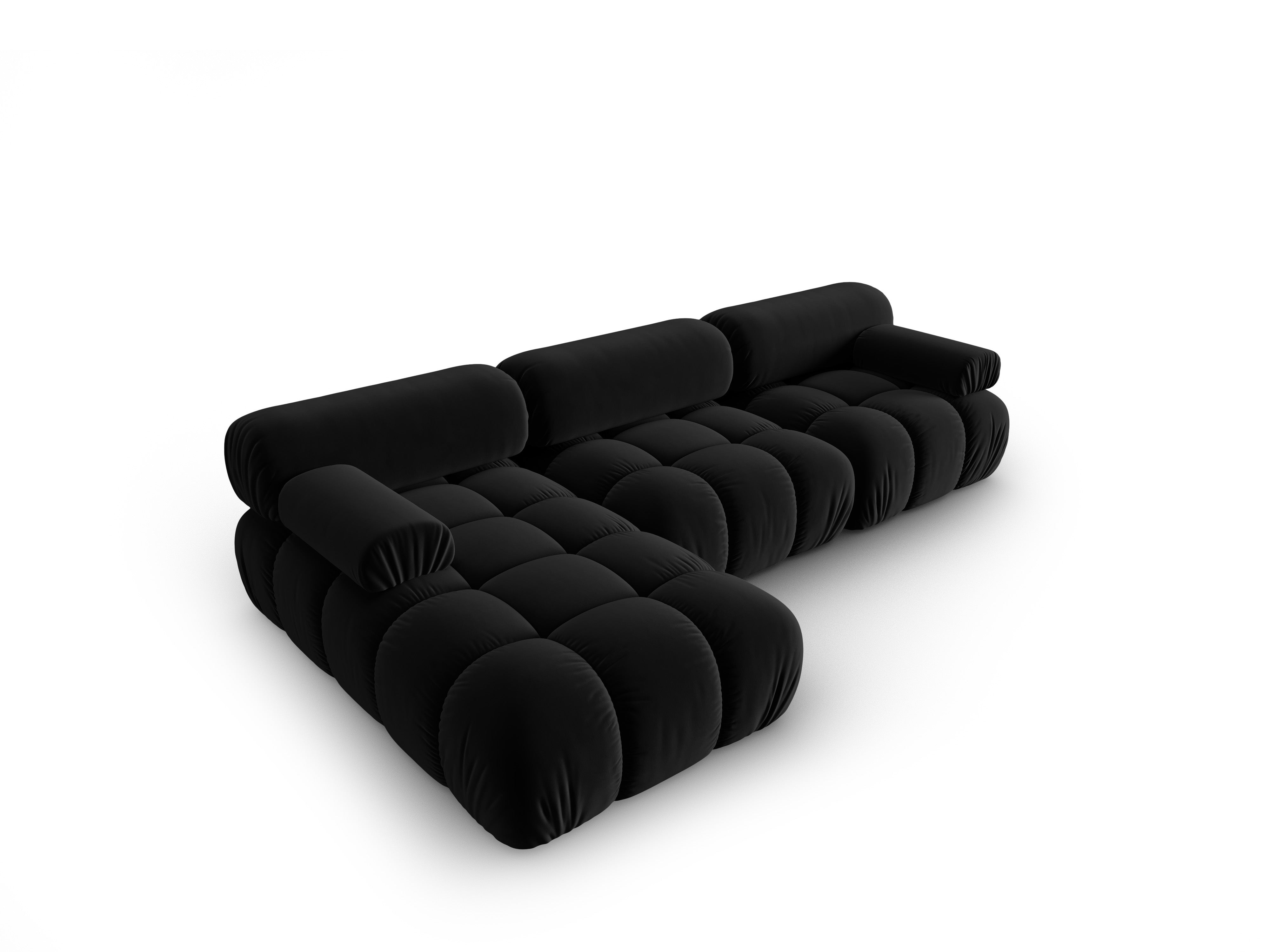 Fluwelen hoekbank voor 4 personen, links CORTINA, zwart