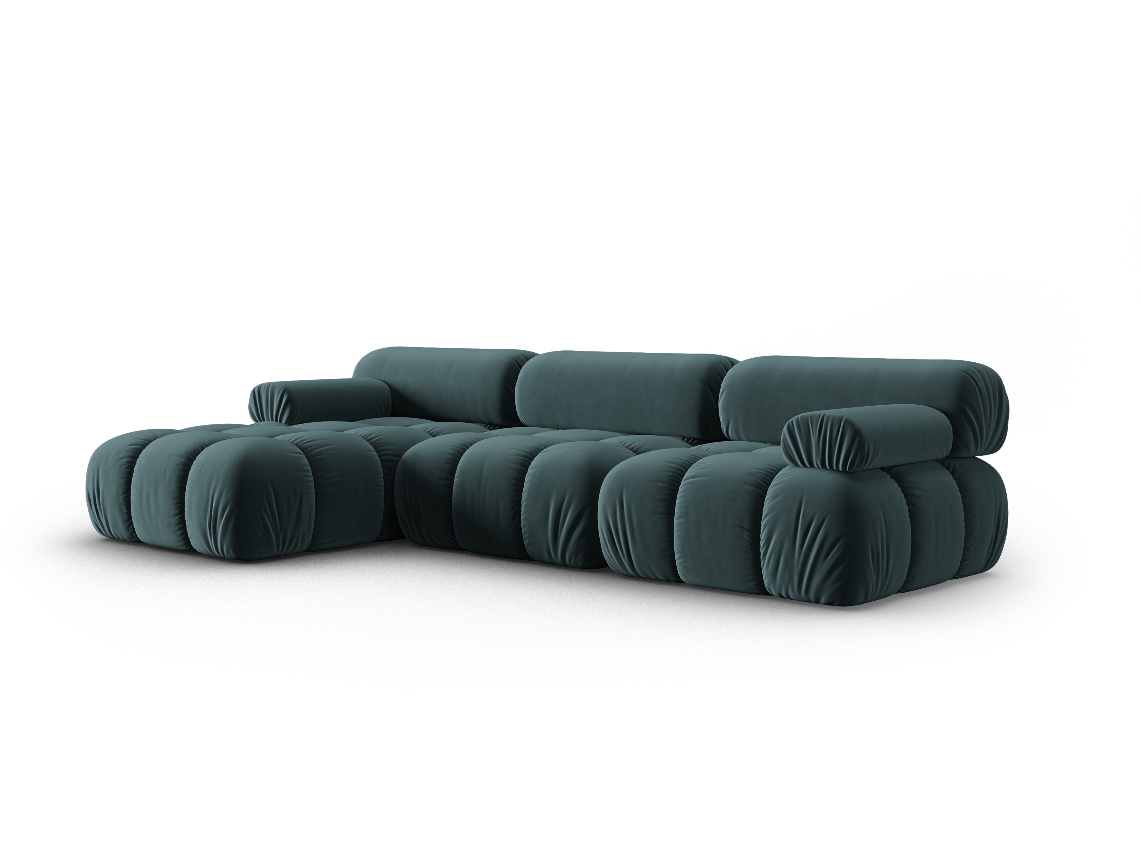 Velvet hoekbank voor 4 personen, links CORTINA, turkoois