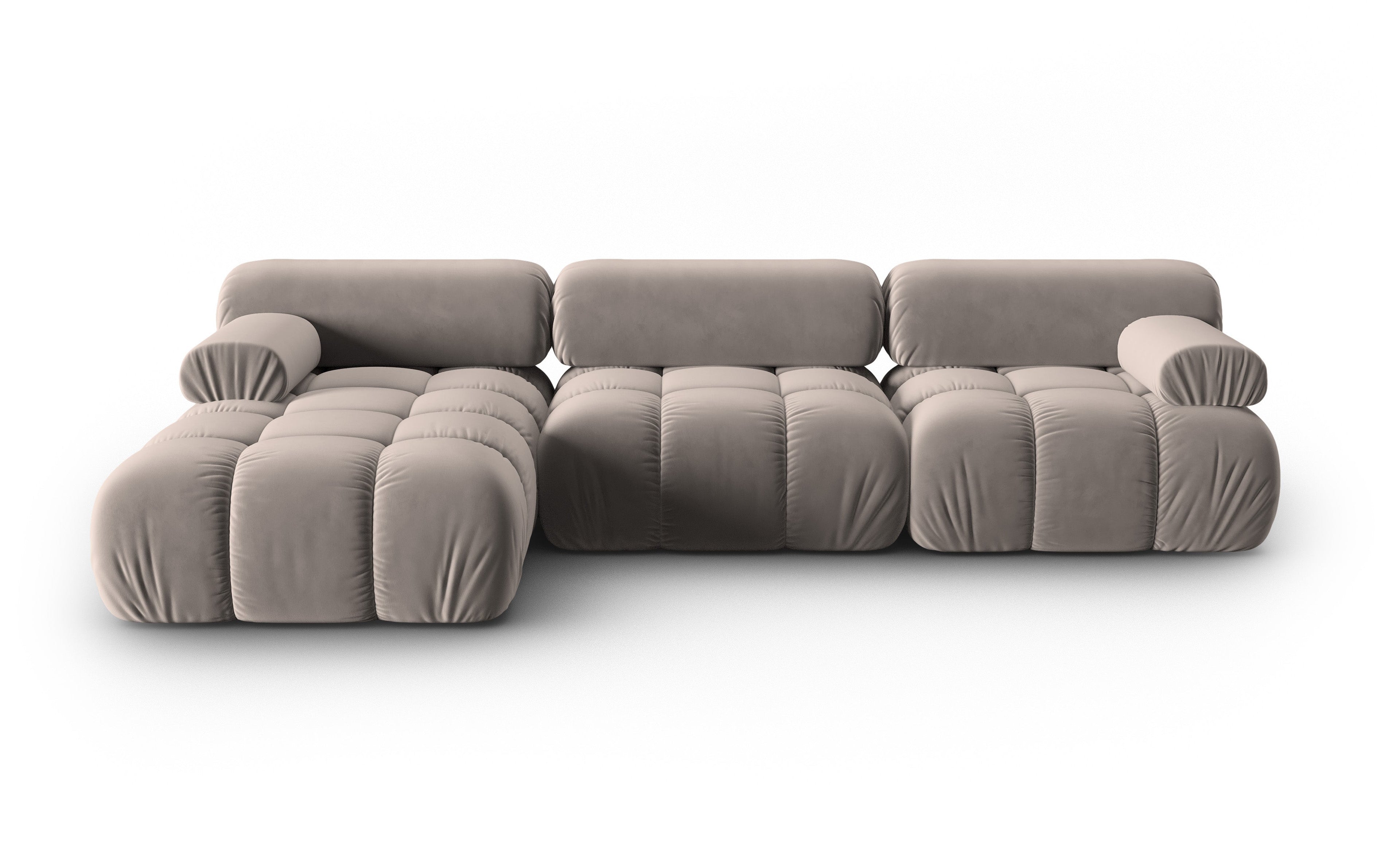 Narożnik aksamitny 4-osobowy lewostronny CORTINA cappuccino – Cosmopolitan Design