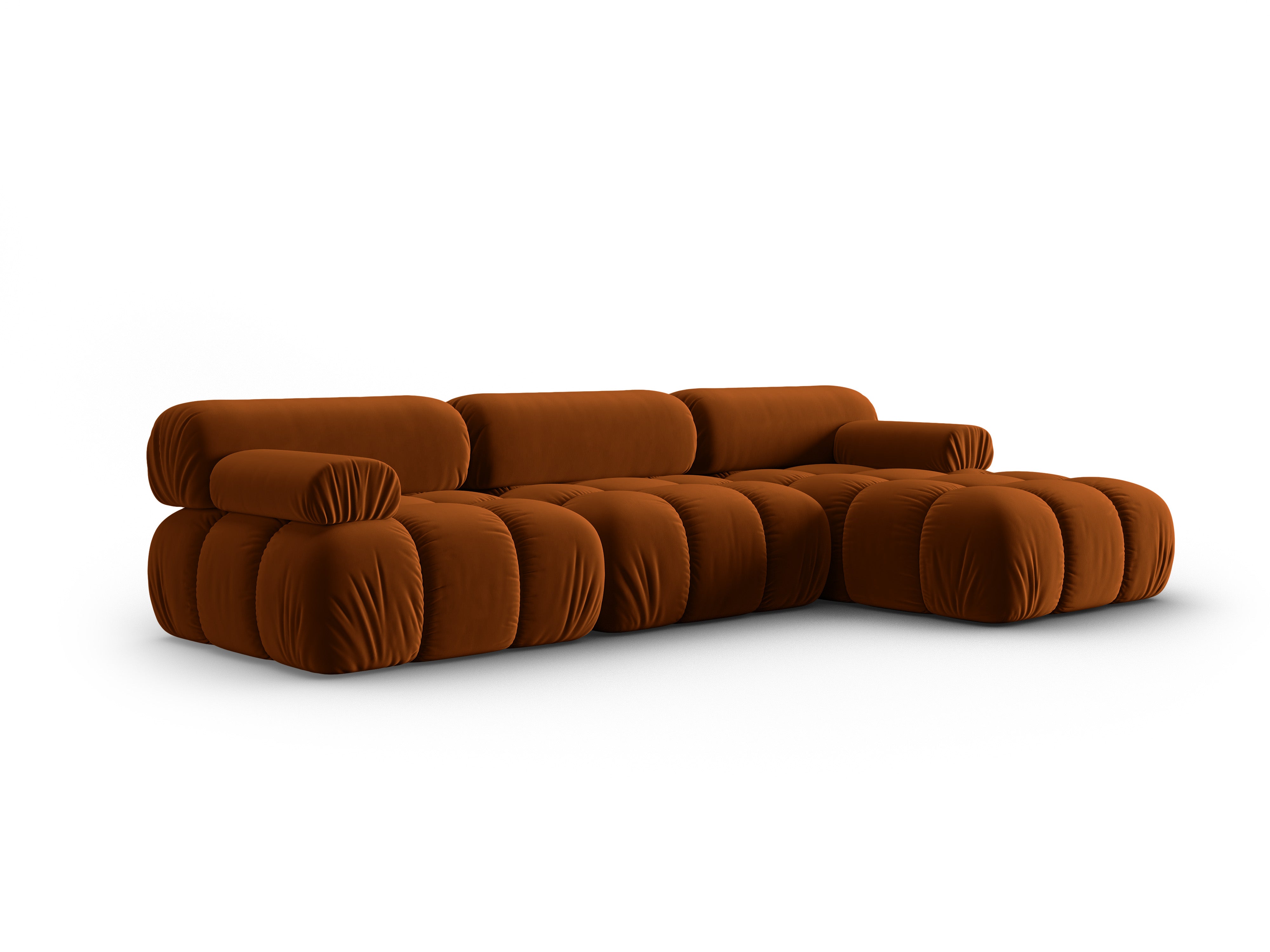 Velvet hoekbank voor 4 personen rechts CORTINA baksteenrood
