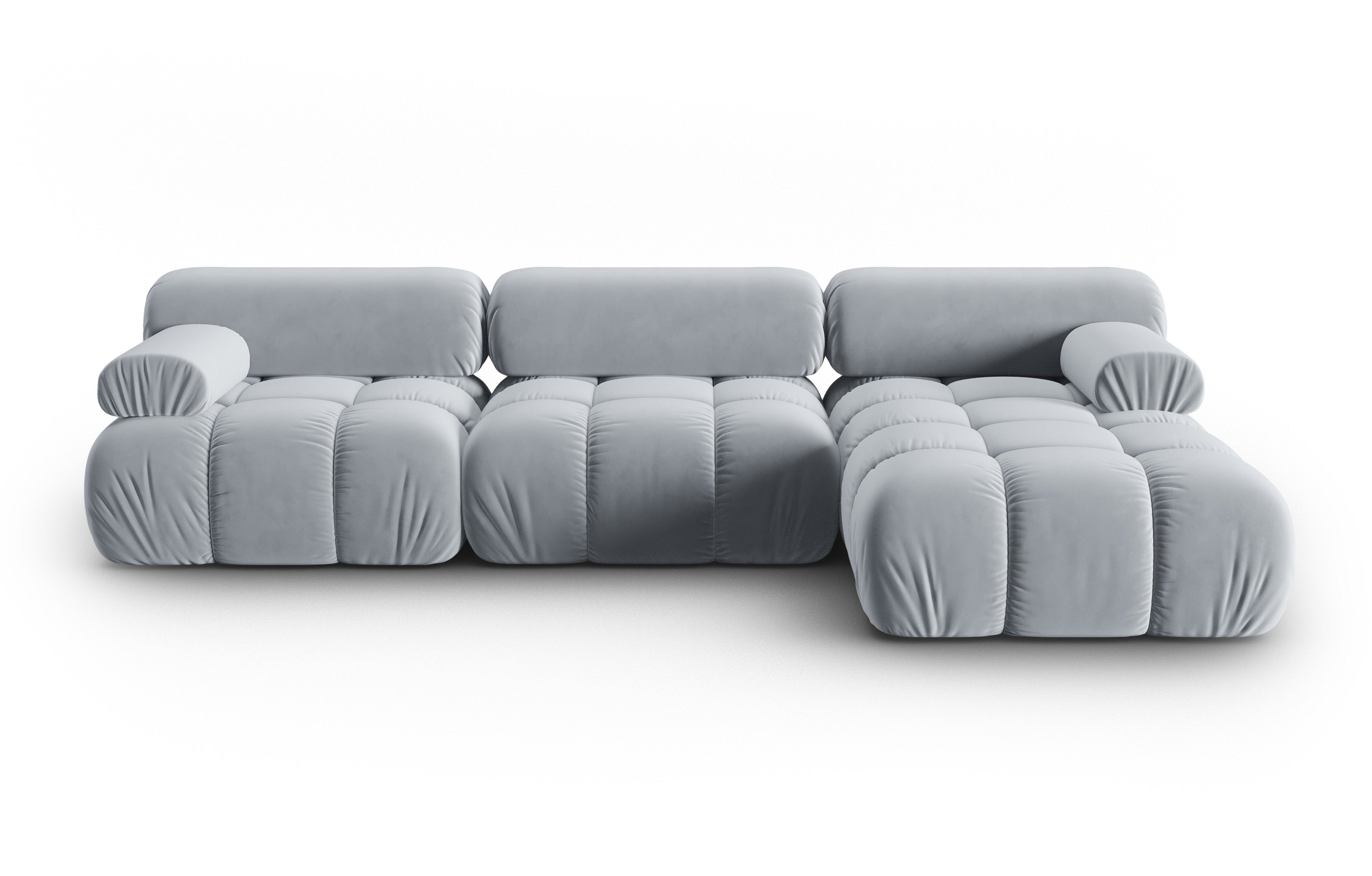 Narożnik aksamitny 4-osobowy prawostronny CORTINA błękitny – Cosmopolitan Design