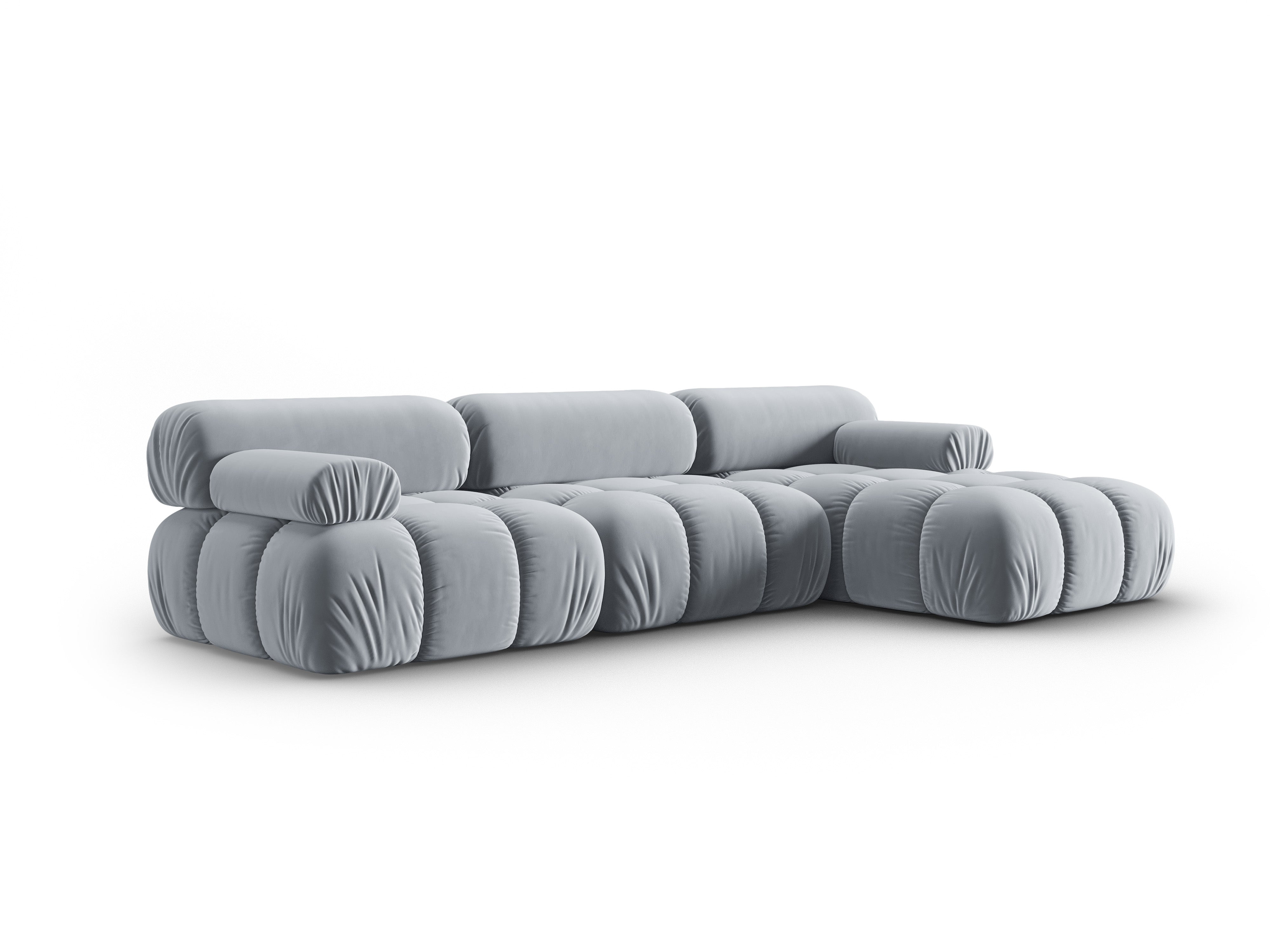 Narożnik aksamitny 4-osobowy prawostronny CORTINA błękitny – Cosmopolitan Design