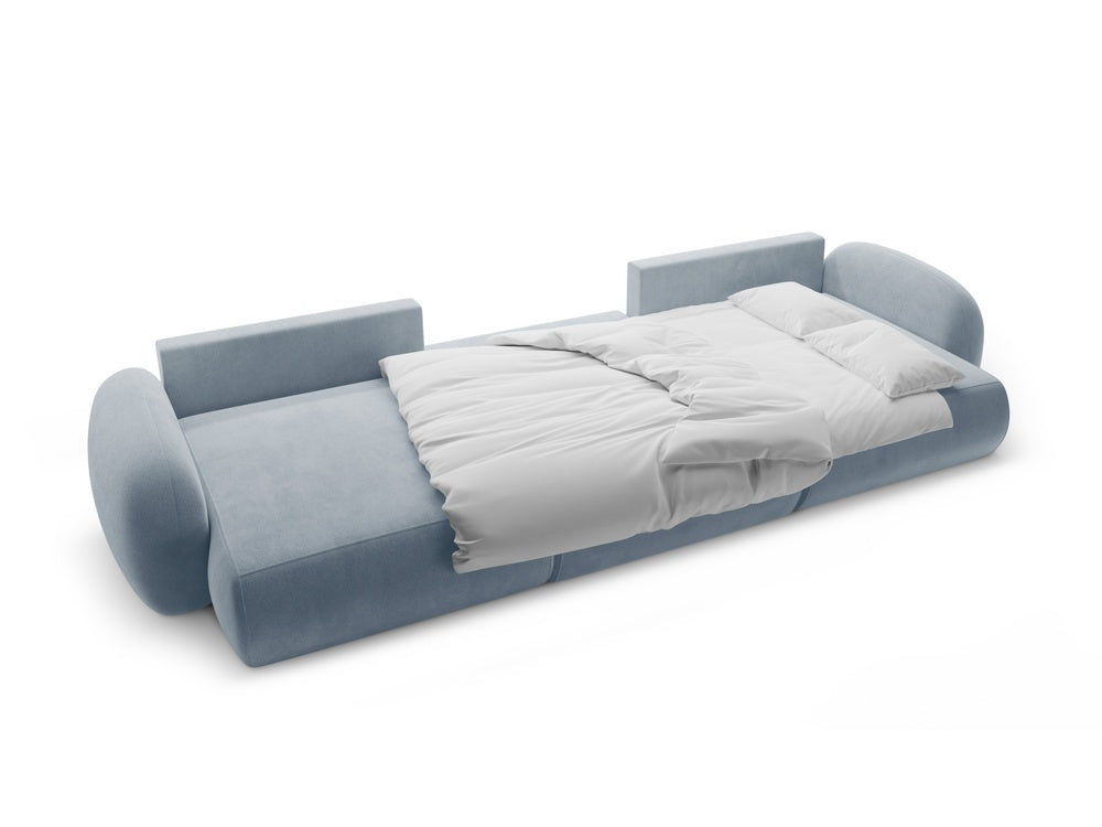 Panoramisch fluwelen sofa met slaapfunctie voor 5 personen TONALE lichtblauw