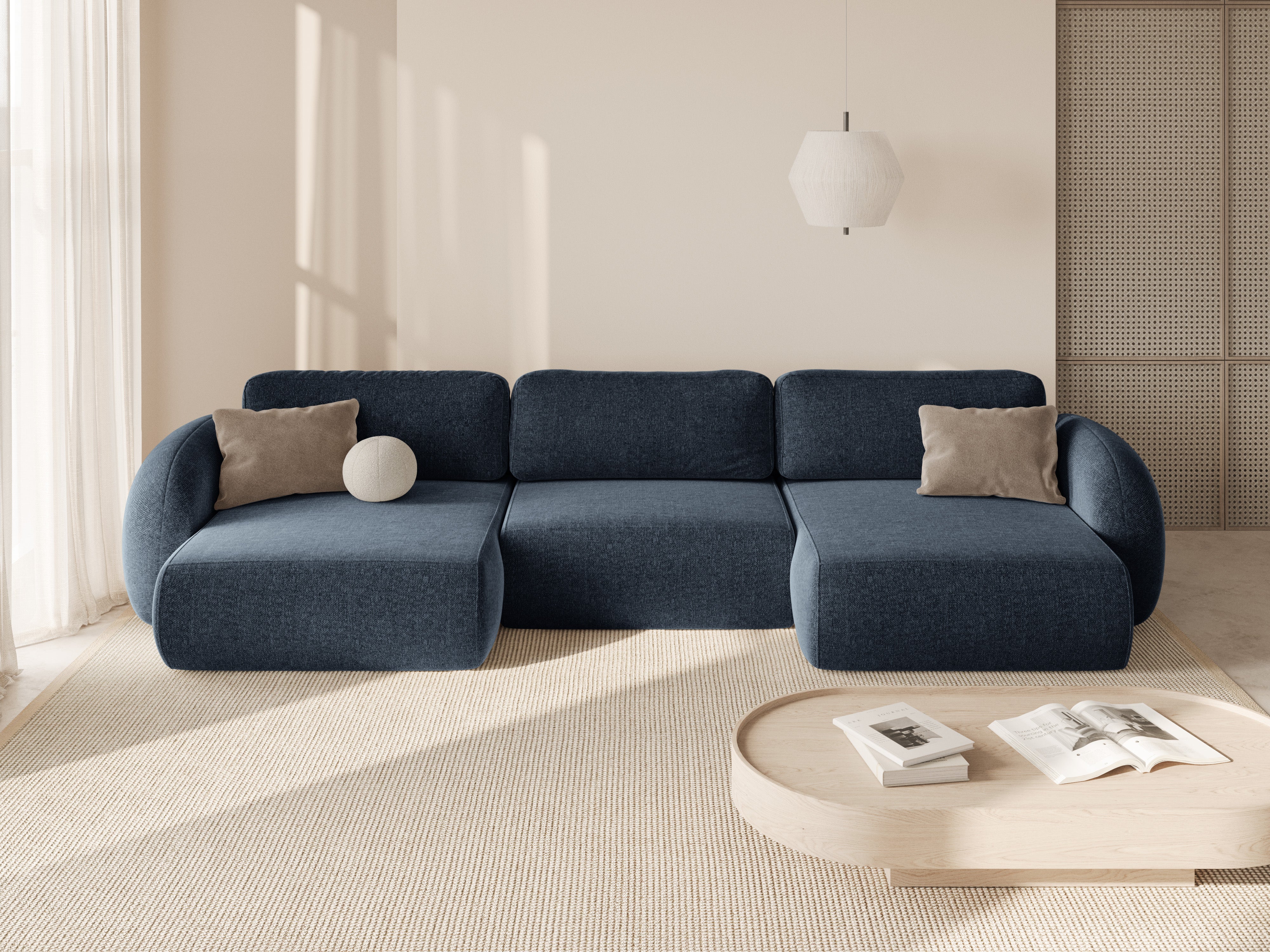 Panoramic Sofa with Sleeping Function for 5 People TONALE Navy Blue