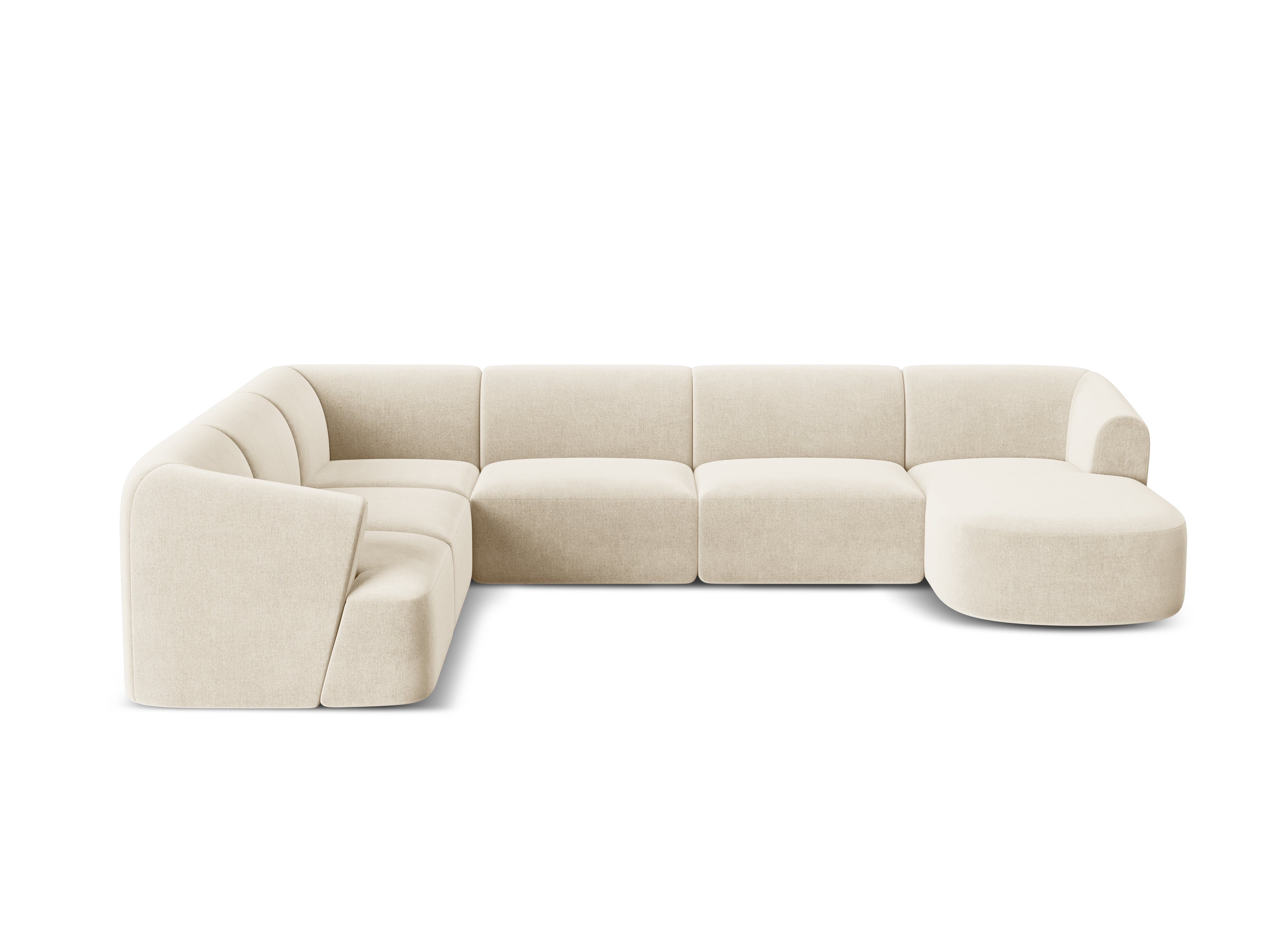 Linkszijdige panoramische fluwelen hoekbank voor 7 personen CAMPI lichtbeige