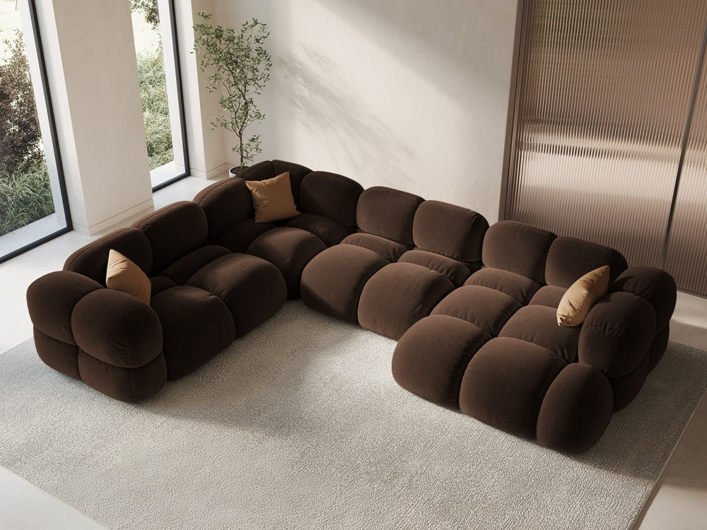 Samt-U-Form-Ecksofa links LORETTO schokoladenbraun