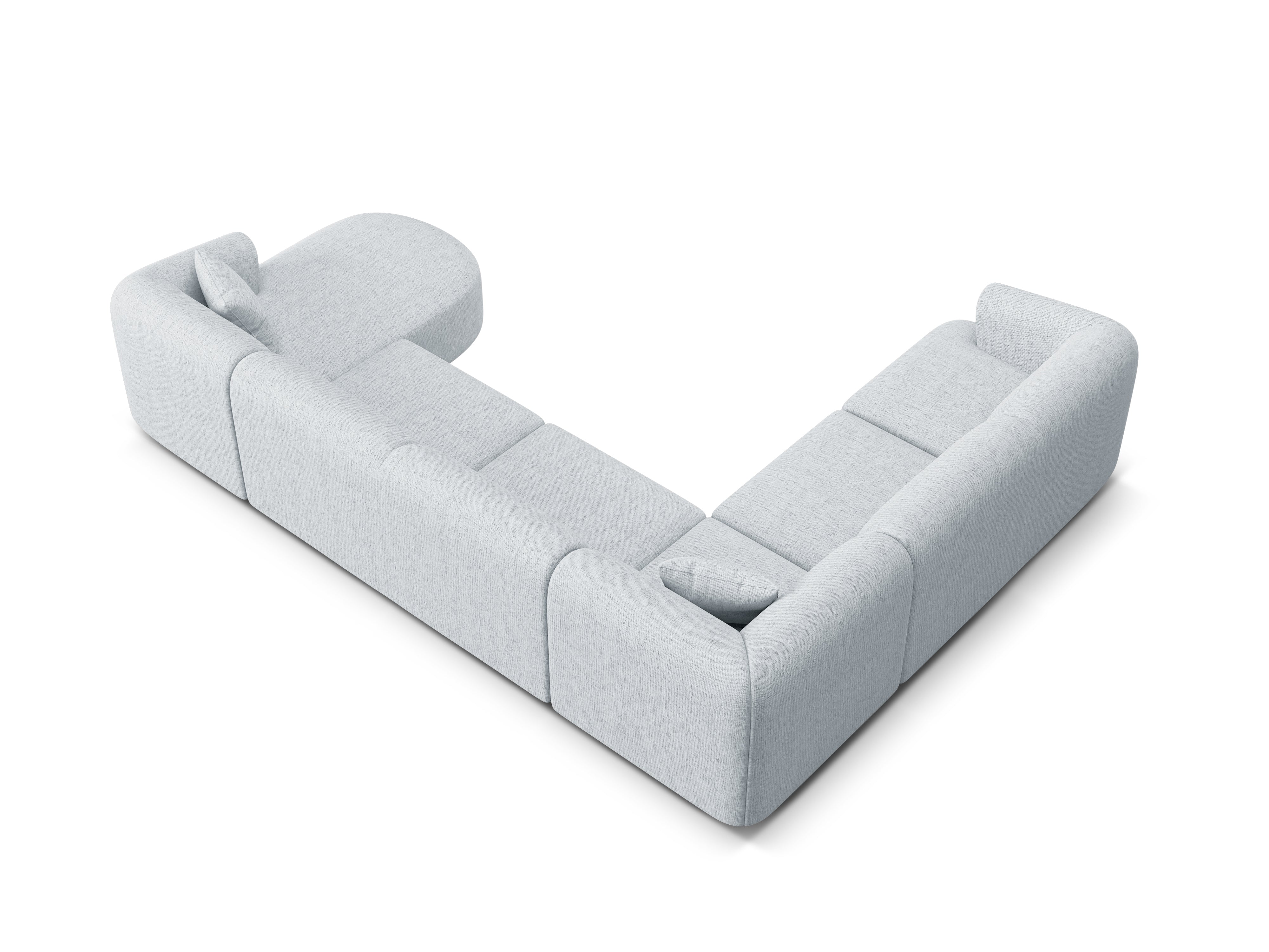 Linksseitige panoramische 7-sitzige Eckcouch CAMPI hellgraues Chenille