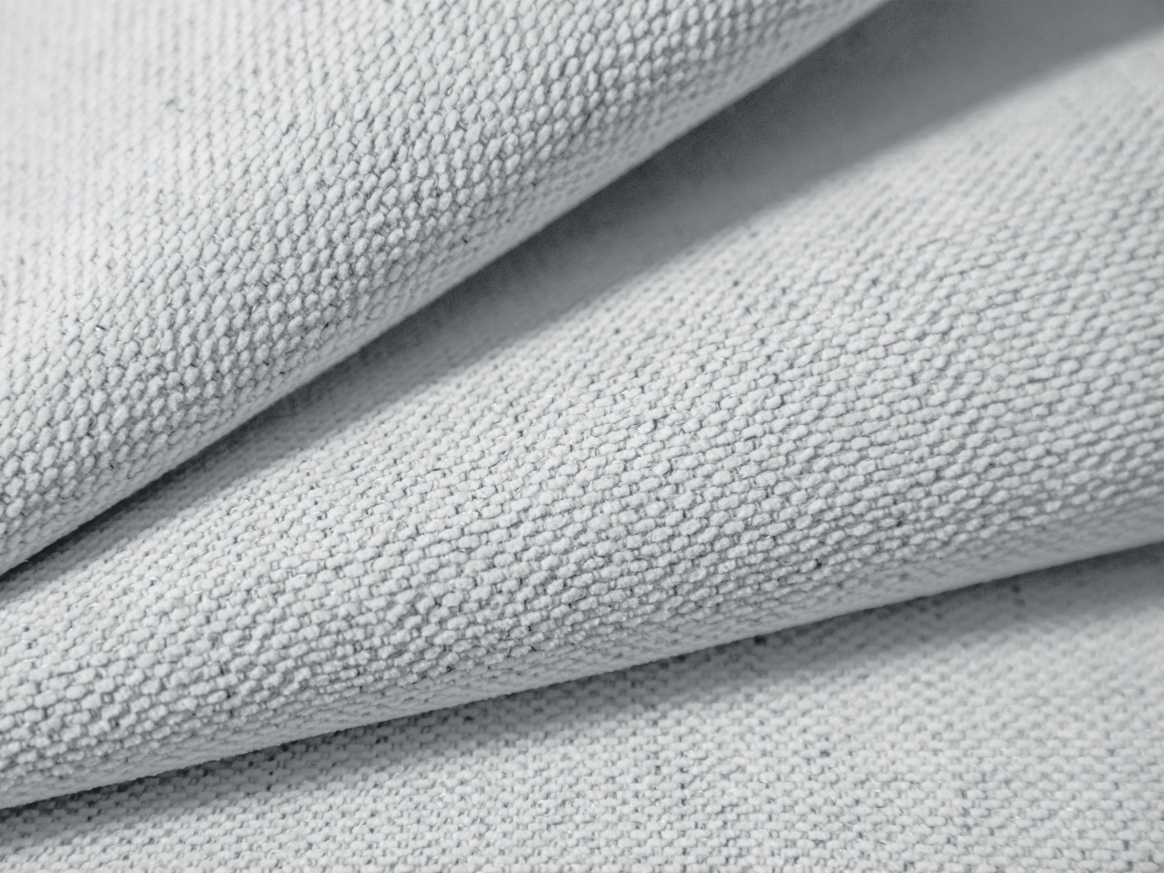 Linksseitige panoramische 7-sitzige Eckcouch CAMPI hellgraues Chenille