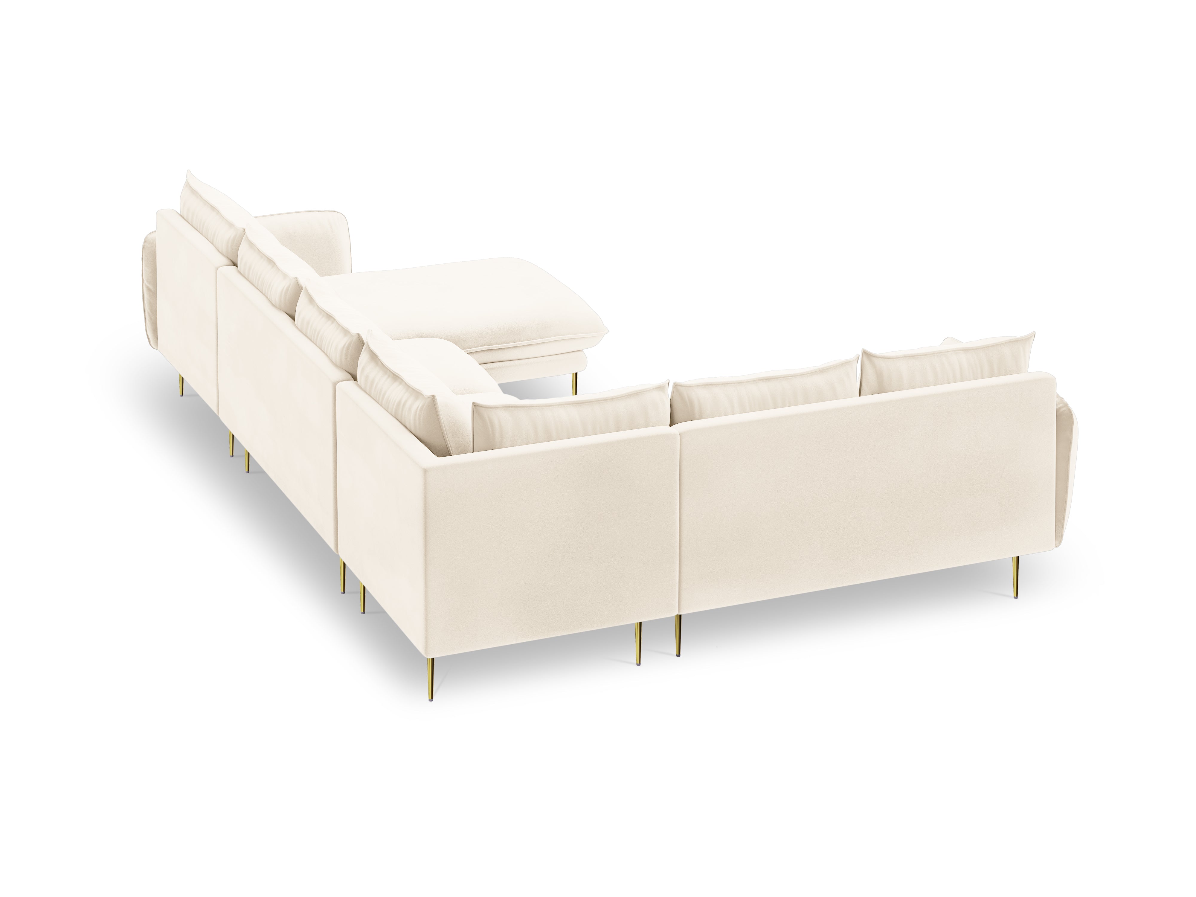 Panoramischer Samt-Ecksofa linksseitig für 7 Personen VIENNA beige mit goldenem Fuß