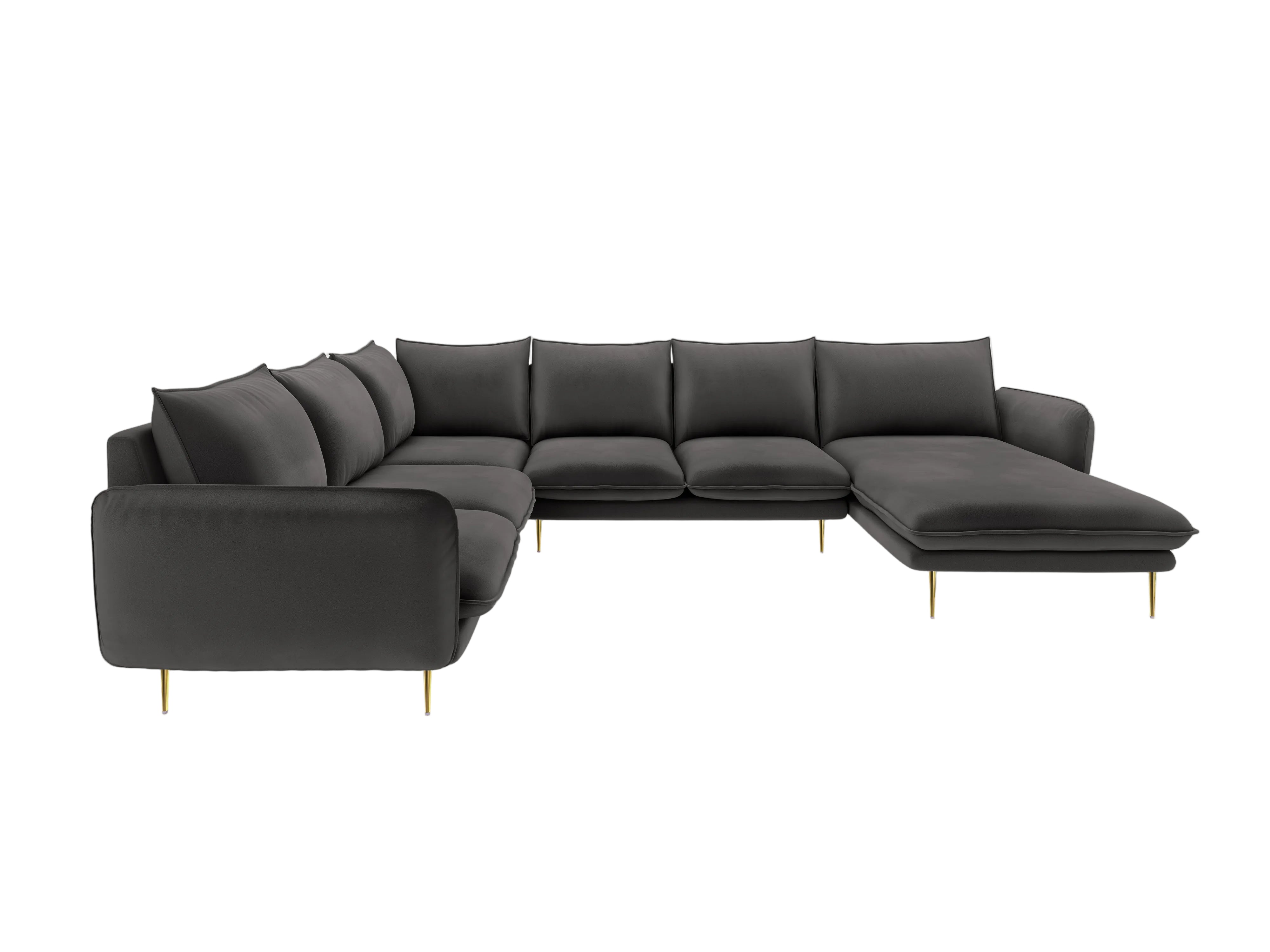 Panoramic Velvet Left-Facing Sofa for 7 People VIENNA Dark Gray with Gold Base