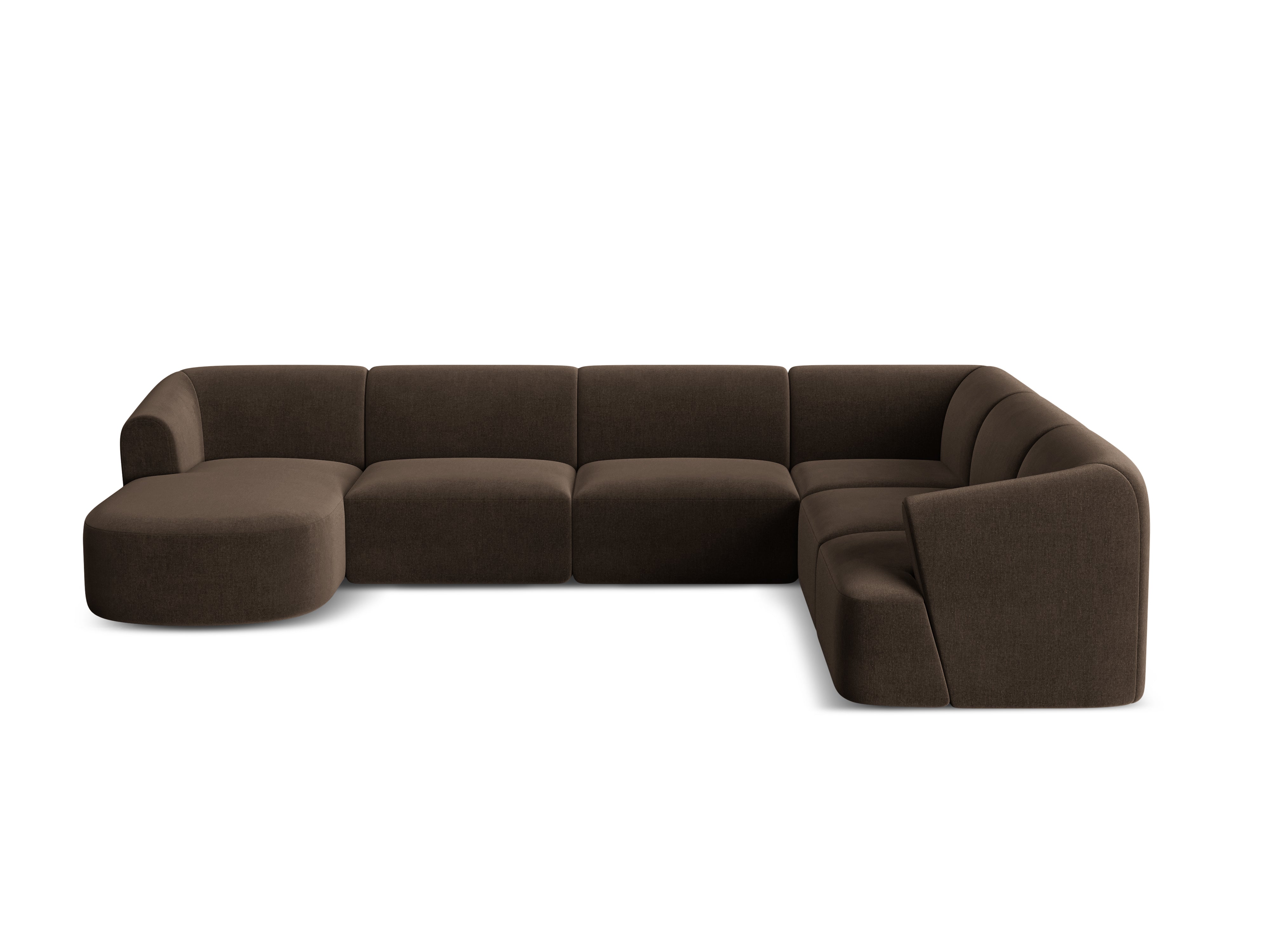 Right-facing velvet panoramic corner sofa for 7 people CAMPI chocolate