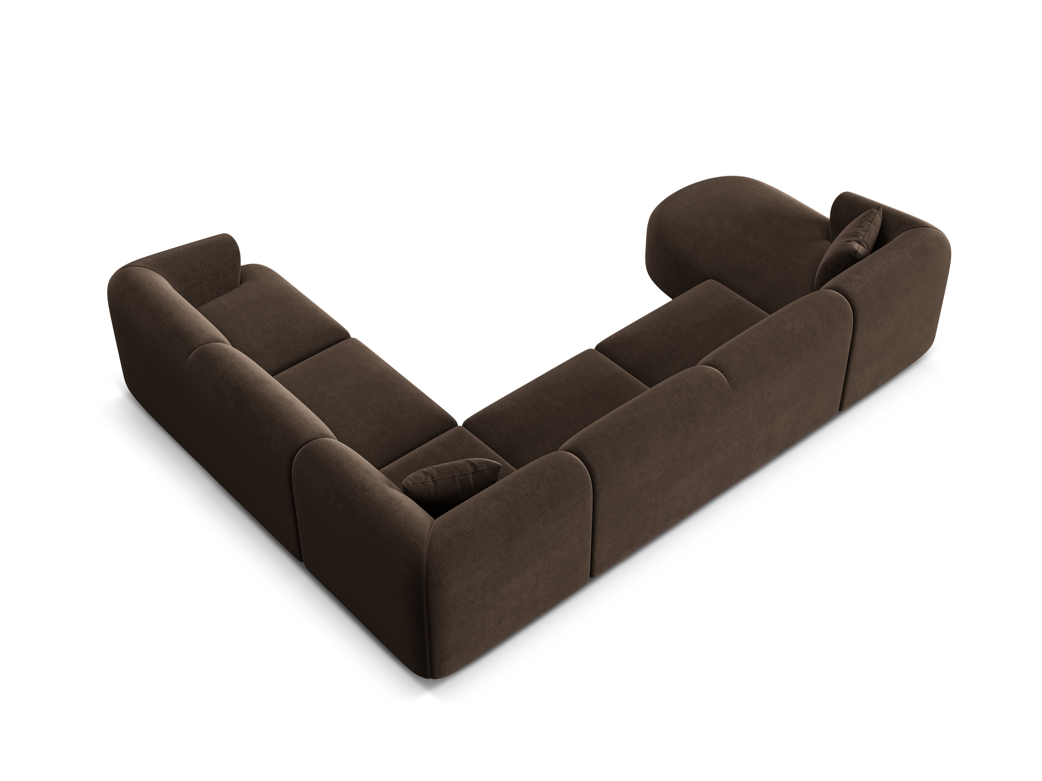 Right-facing velvet panoramic corner sofa for 7 people CAMPI chocolate