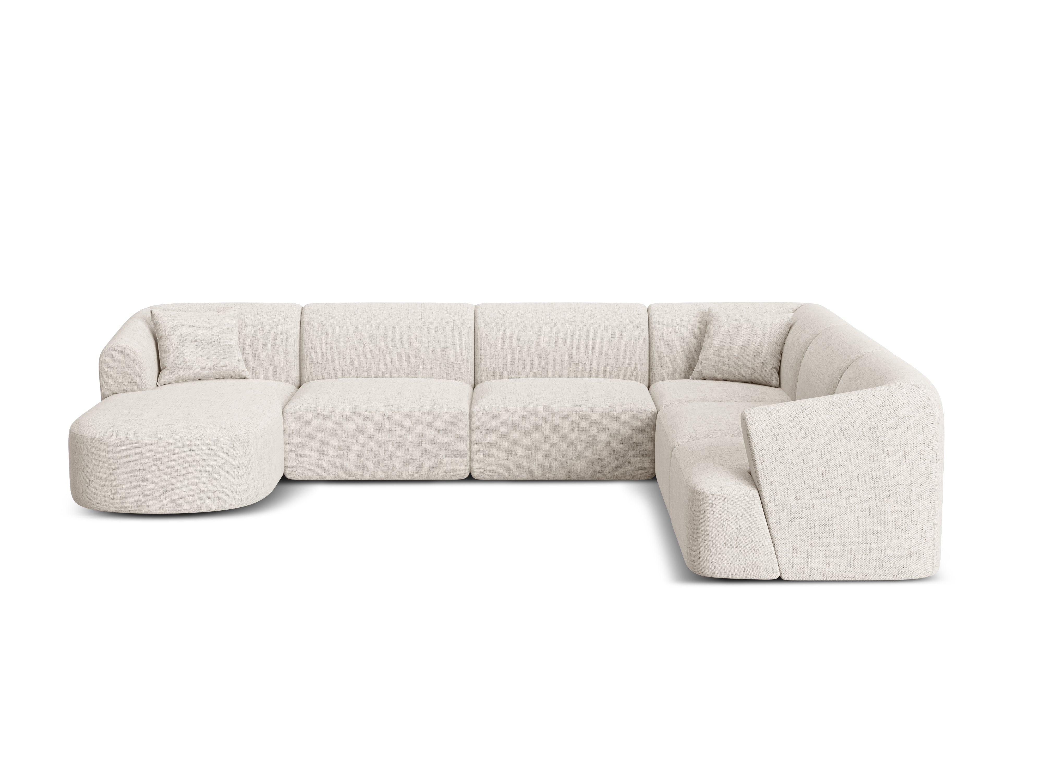 Right-facing panoramic corner sofa for 7 people CAMPI cream chenille