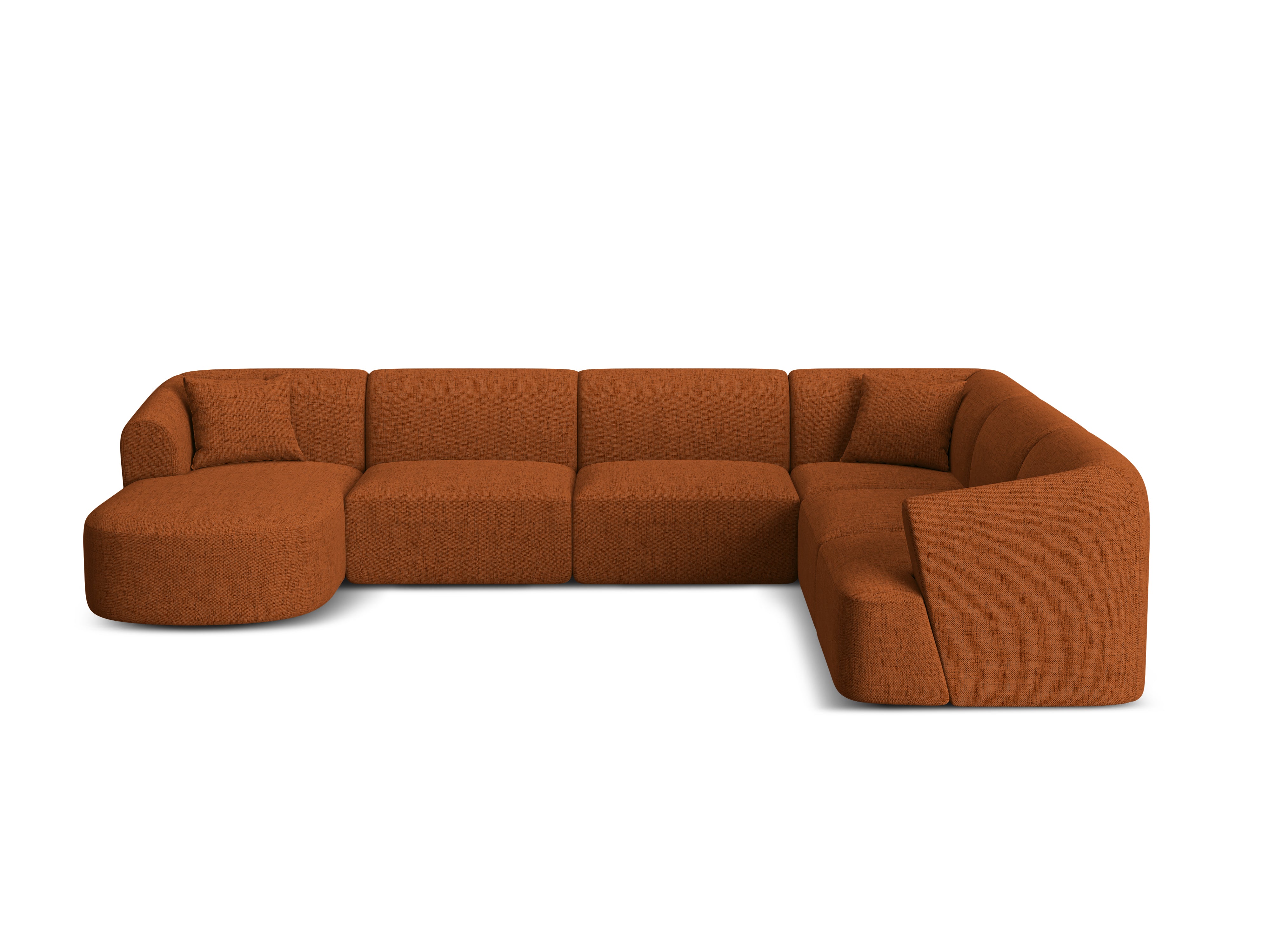 Right-side panoramic corner sofa for 7 people CAMPI brick chenille