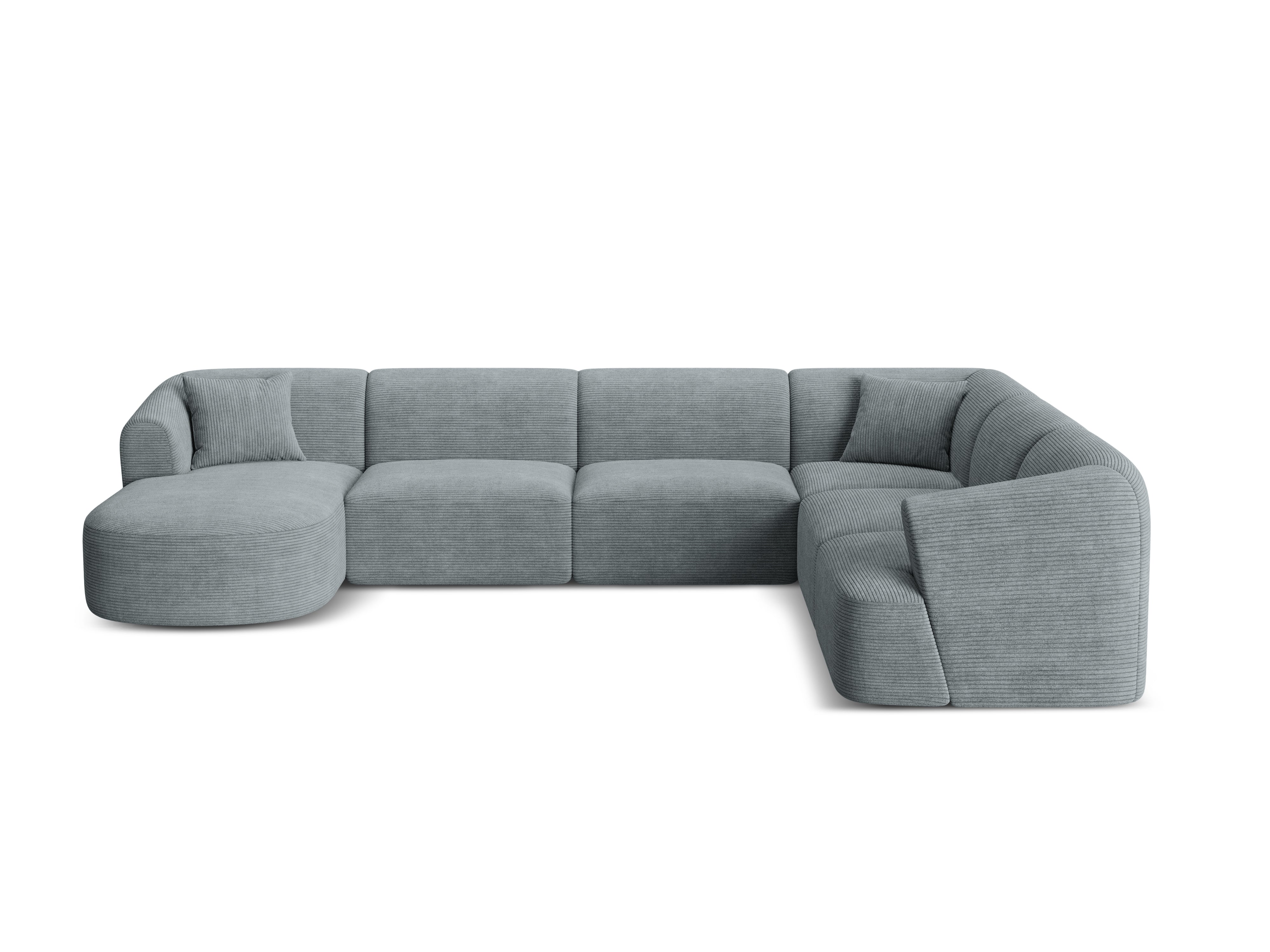 Narożnik prawostronny panoramiczny 7-osobowy CAMPI szary sztruks – sofa narożna