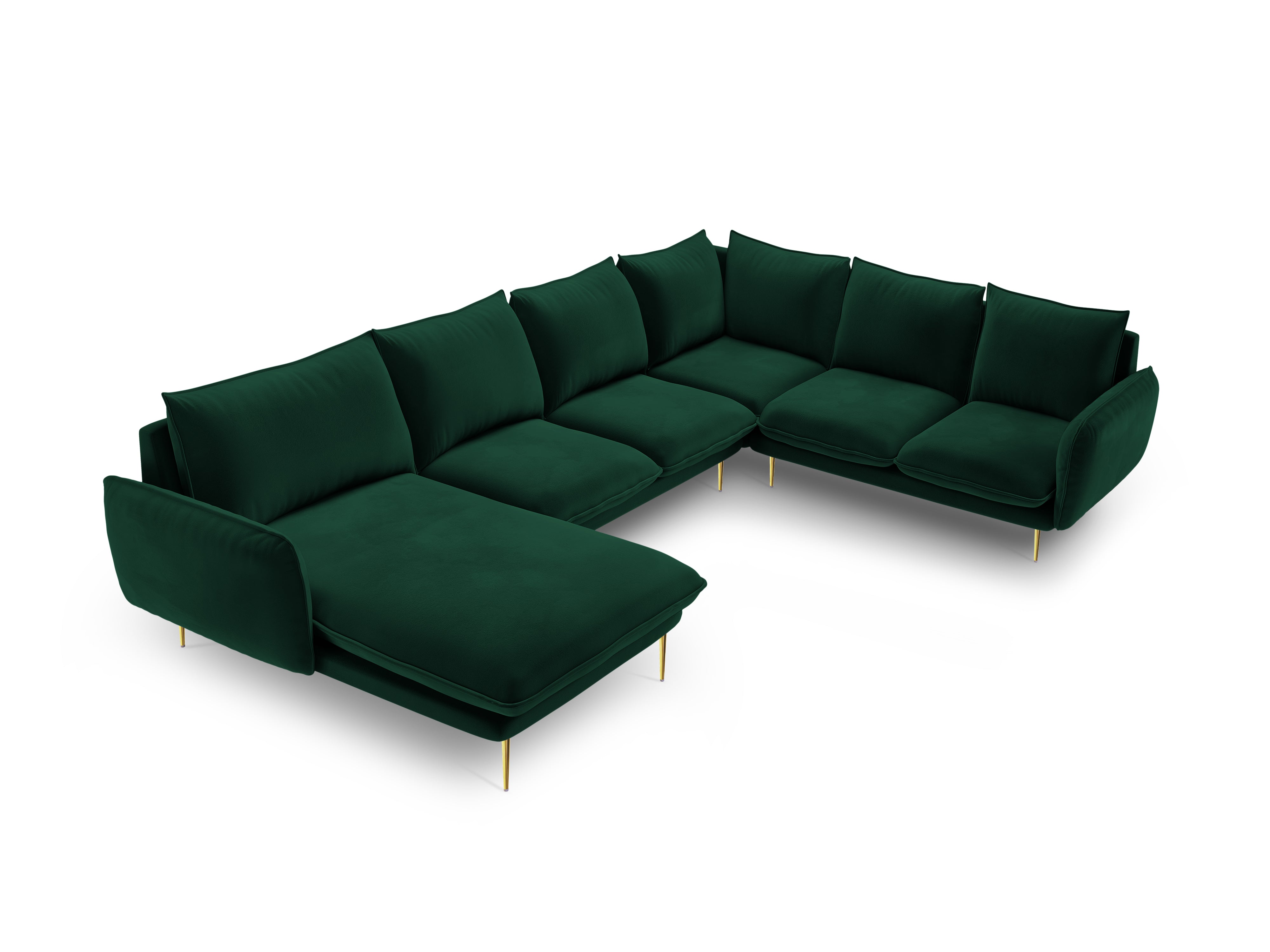 Panoramic Velvet Corner Sofa Right-Handed 7-Seater VIENNA Bottle Green with Gold Base