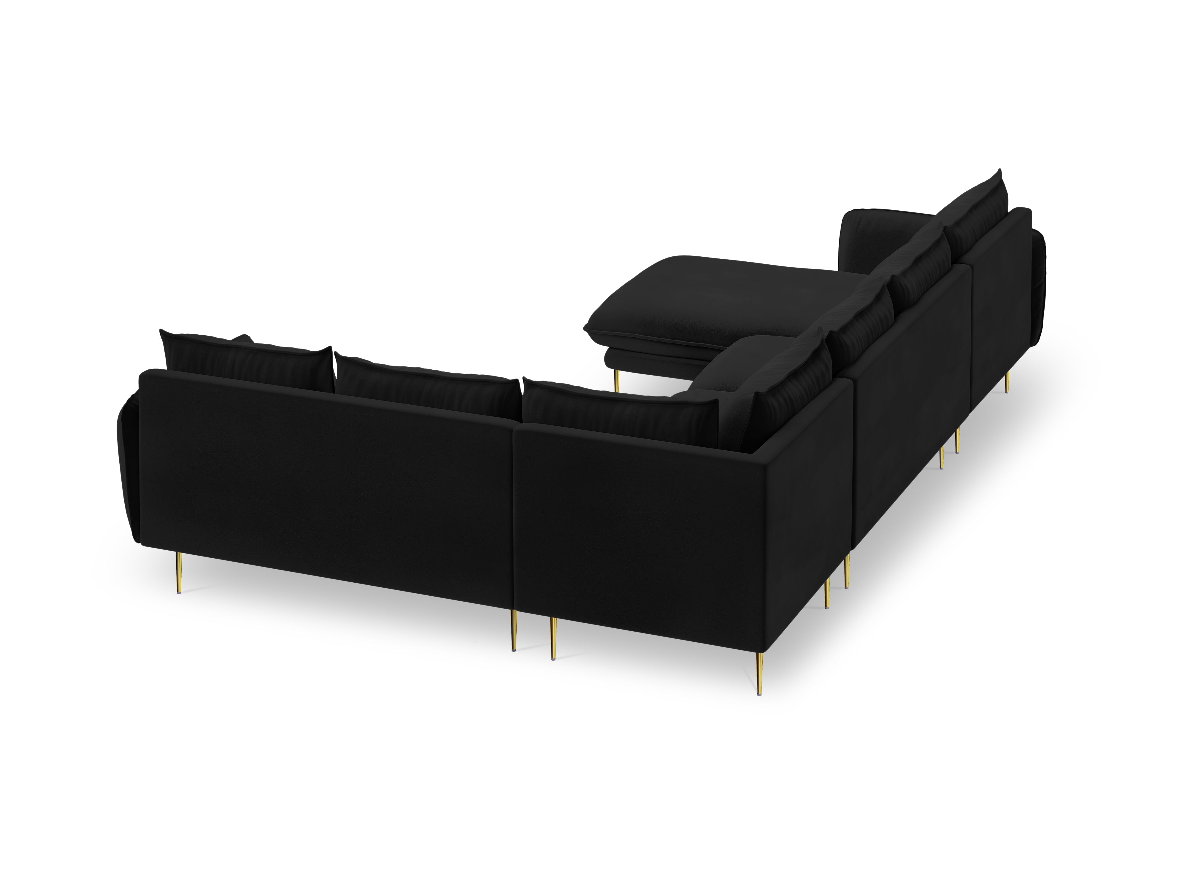 Panoramic Velvet Corner Sofa Right-Handed 7-Seater VIENNA Black with Gold Base
