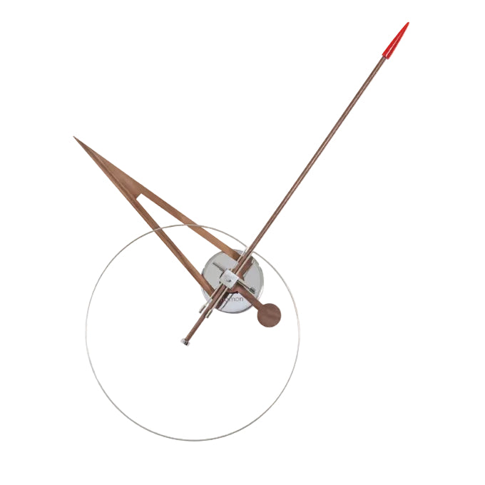 Wall clock CRIS walnut wood with chrome and red finish