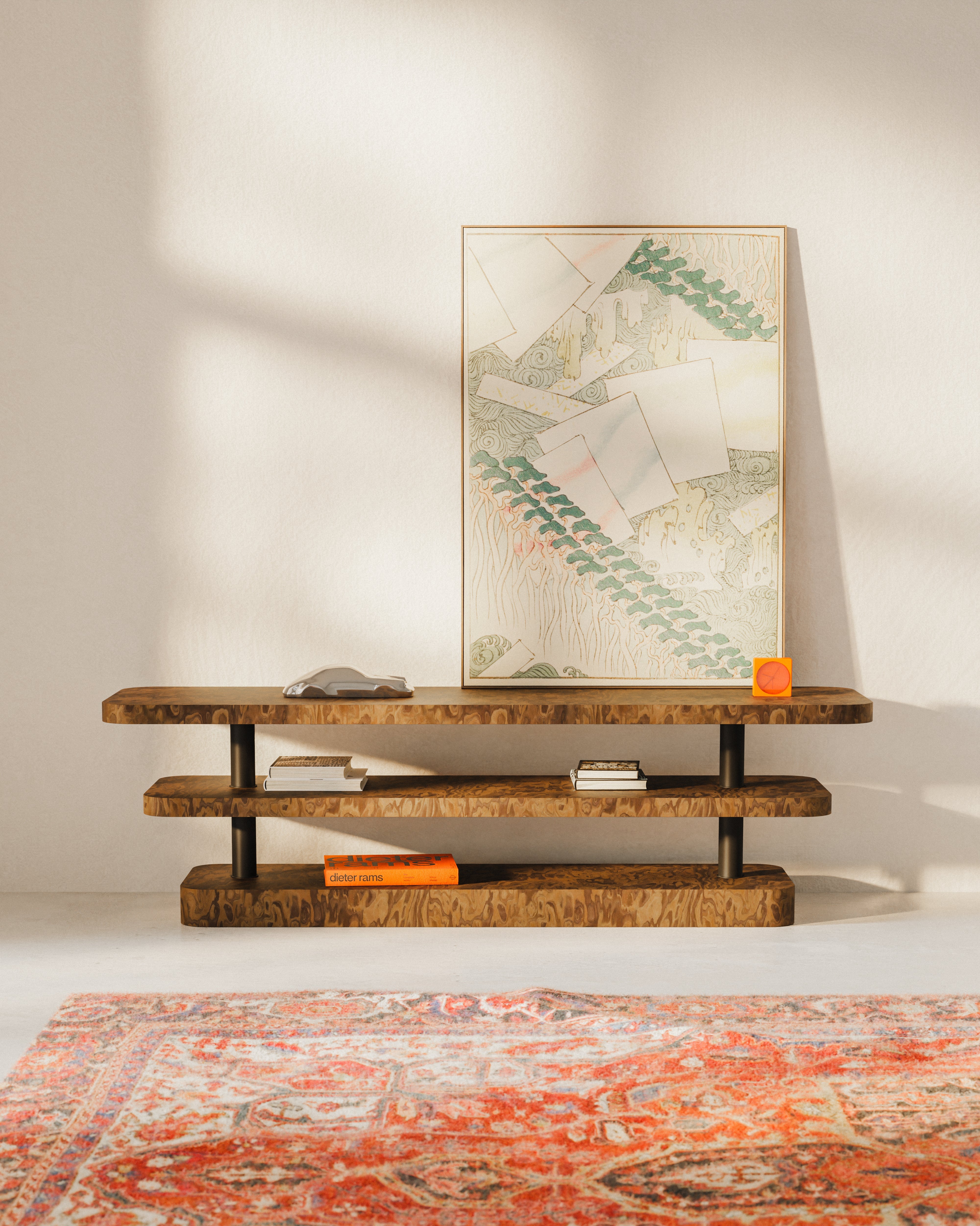 RTV-kast REL fineer California Burl met zwarte elementen