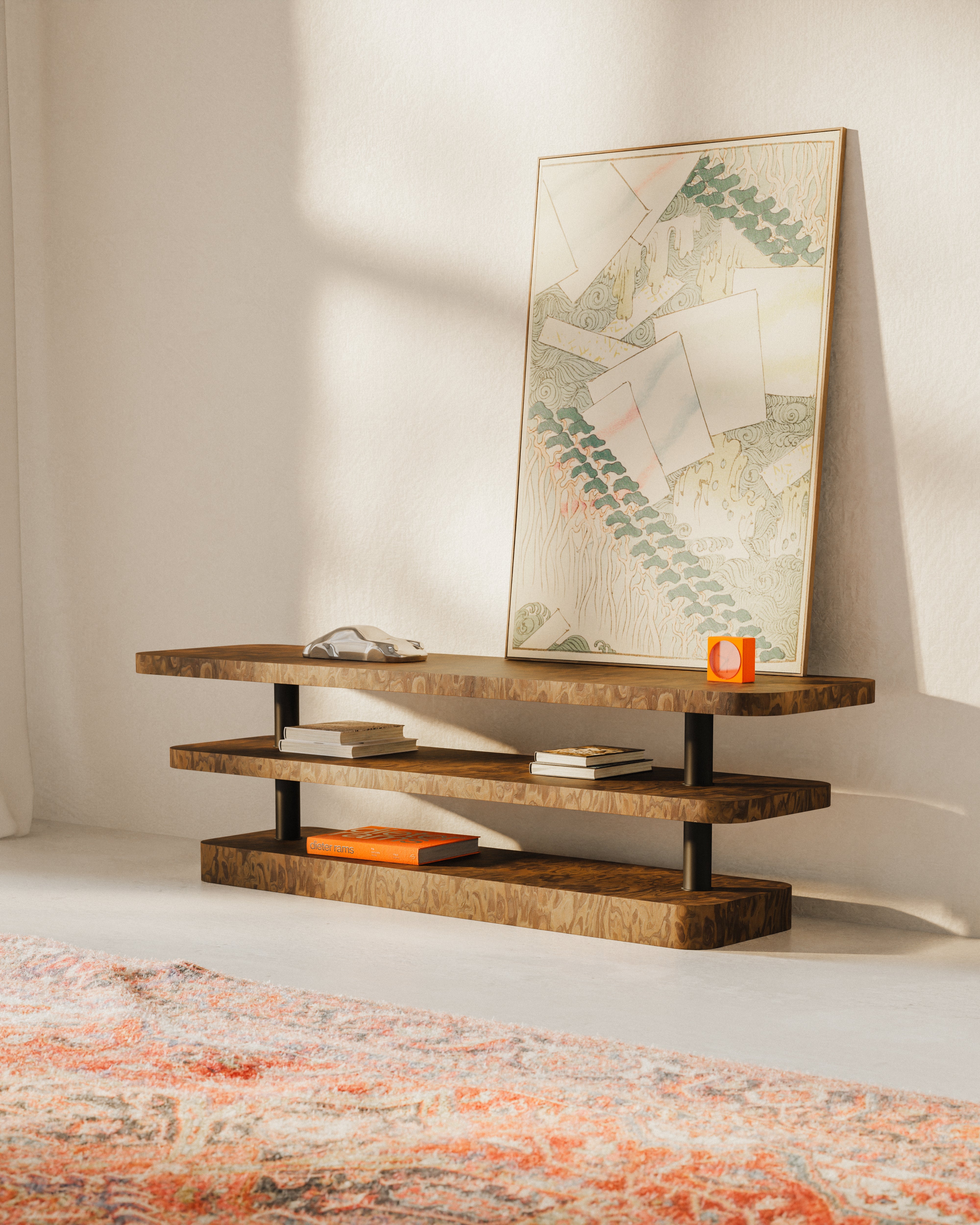 RTV-kast REL fineer California Burl met zwarte elementen