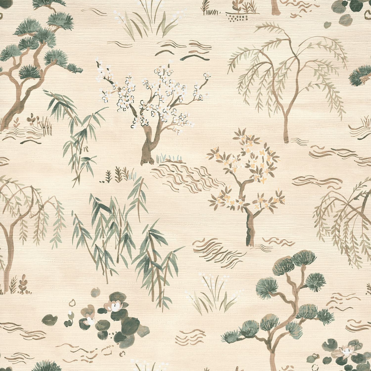 Structural wallpaper with an oriental tree plant motif LEGENDES - IVORY light beige