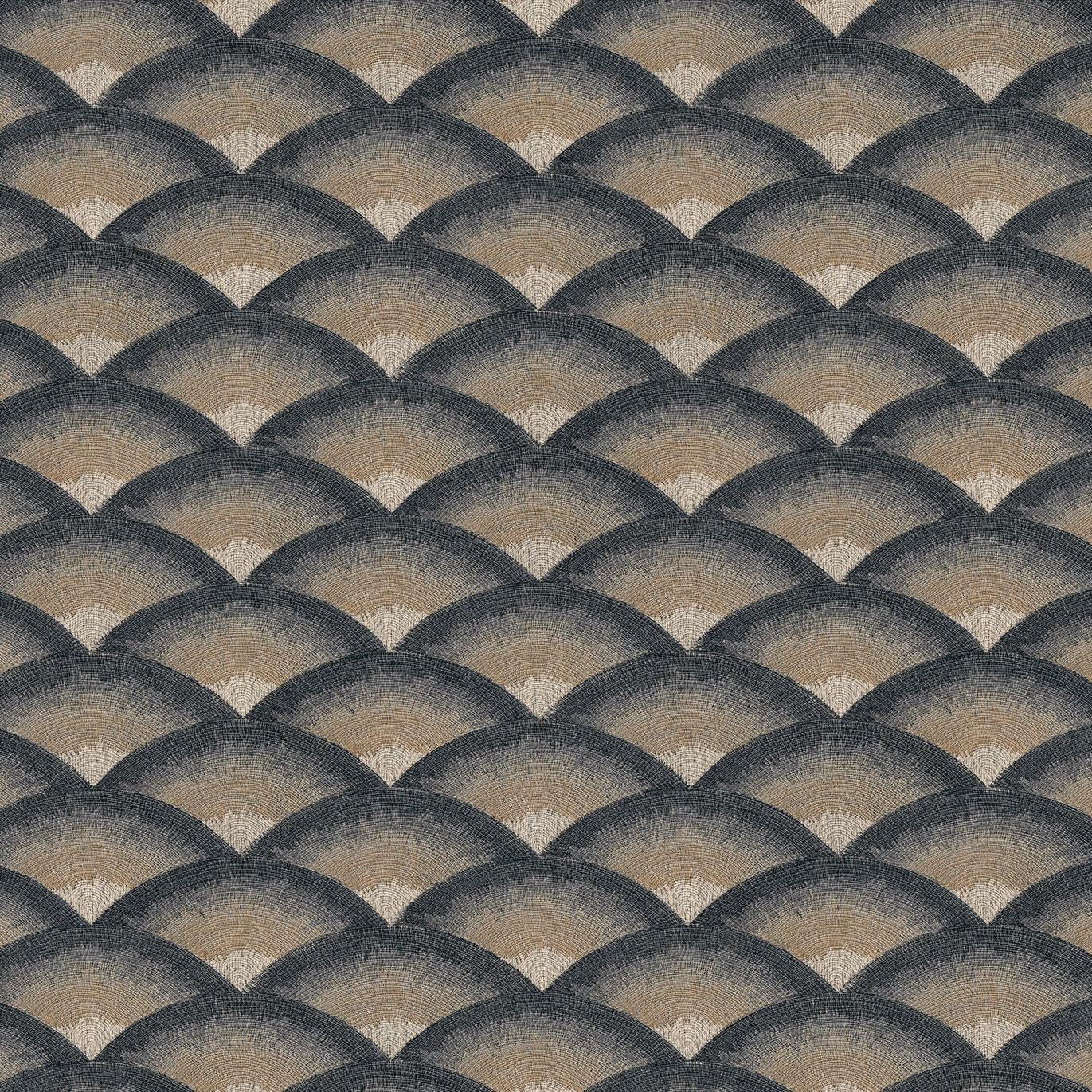 Geometric Wave Pattern Textured Wallpaper NAMI - NOIR/DORÉ Black with Gold