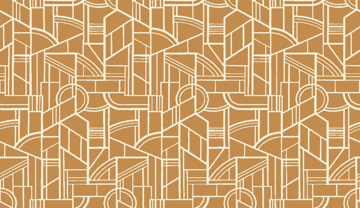 Textil-Tapete in metallischer Ausführung mit geometrischem Art-Déco-Motiv REIMS - AMBRE goldfarben mit Weiß