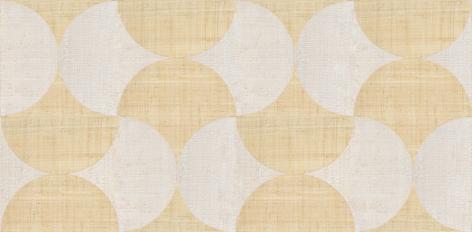 Natuurlijke wandbekleding met geometrisch patroon van raffia SUMBA - BLANC NATUREL wit met goud