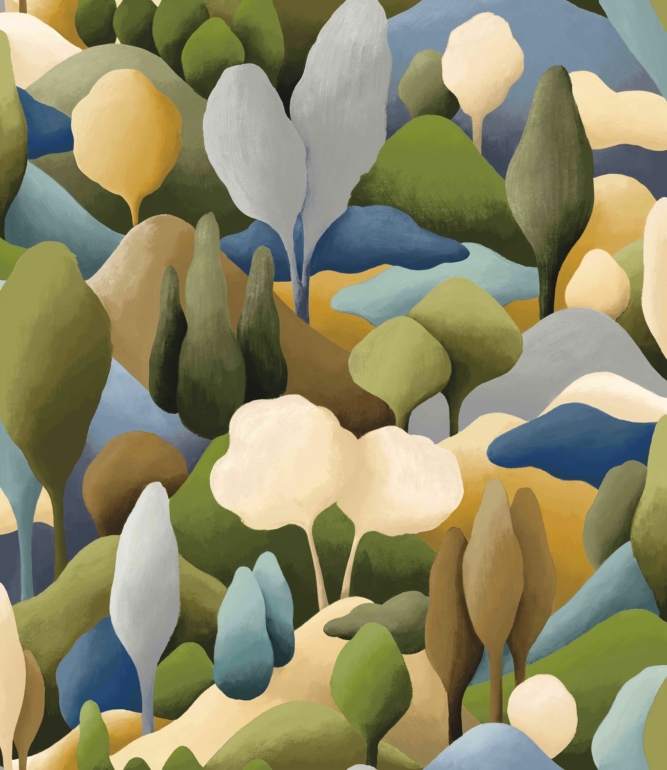 Textil-Tapete mit Pflanzenmotiv ORÉE - KAKI/OCRE khaki mit beige