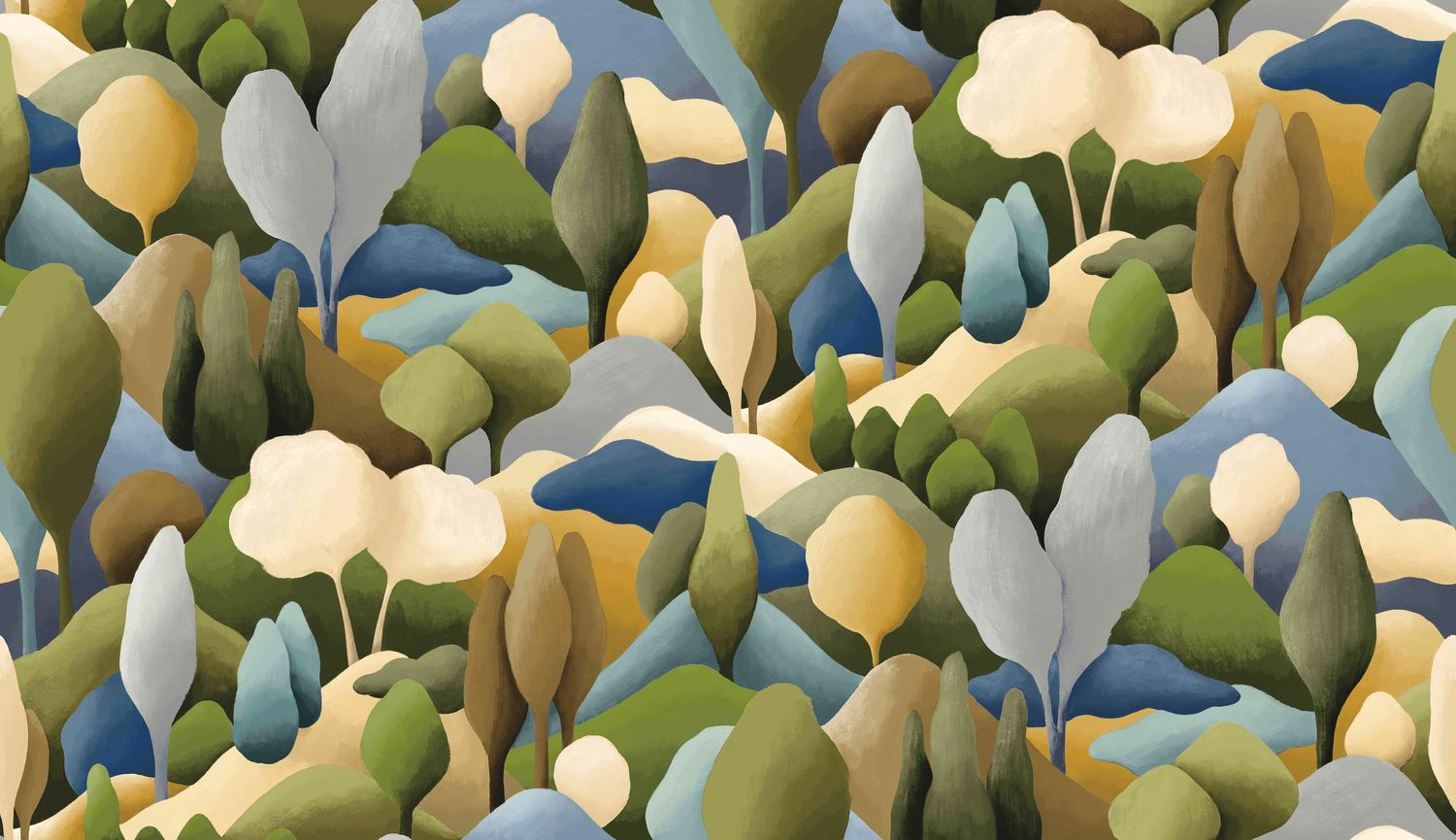 Textil-Tapete mit Pflanzenmotiv ORÉE - KAKI/OCRE khaki mit beige