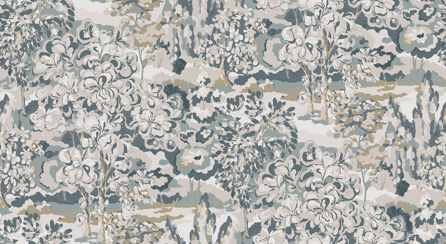 Textile structural wallpaper with a leafy plant pattern VERDURE - PIERRE BLEUE gray-blue